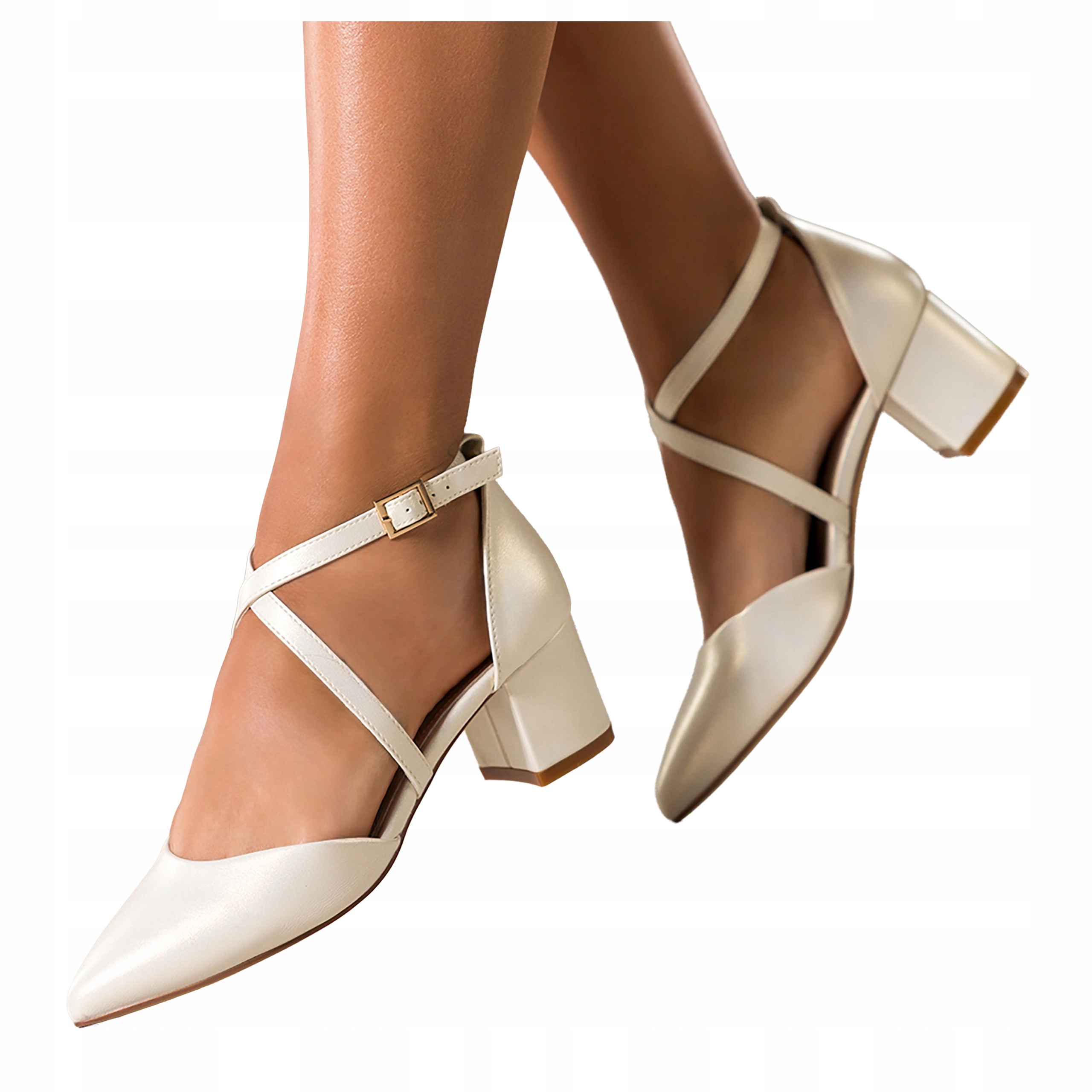 Lodičky Béžové Dámské Nízké Kostky Pásky na kříž Pohodlné Perlové vel 38