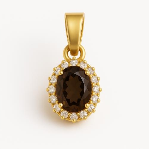 Přívěsek Ze Zlata 585 s kameny v barvě kouřového křemene a zirkony