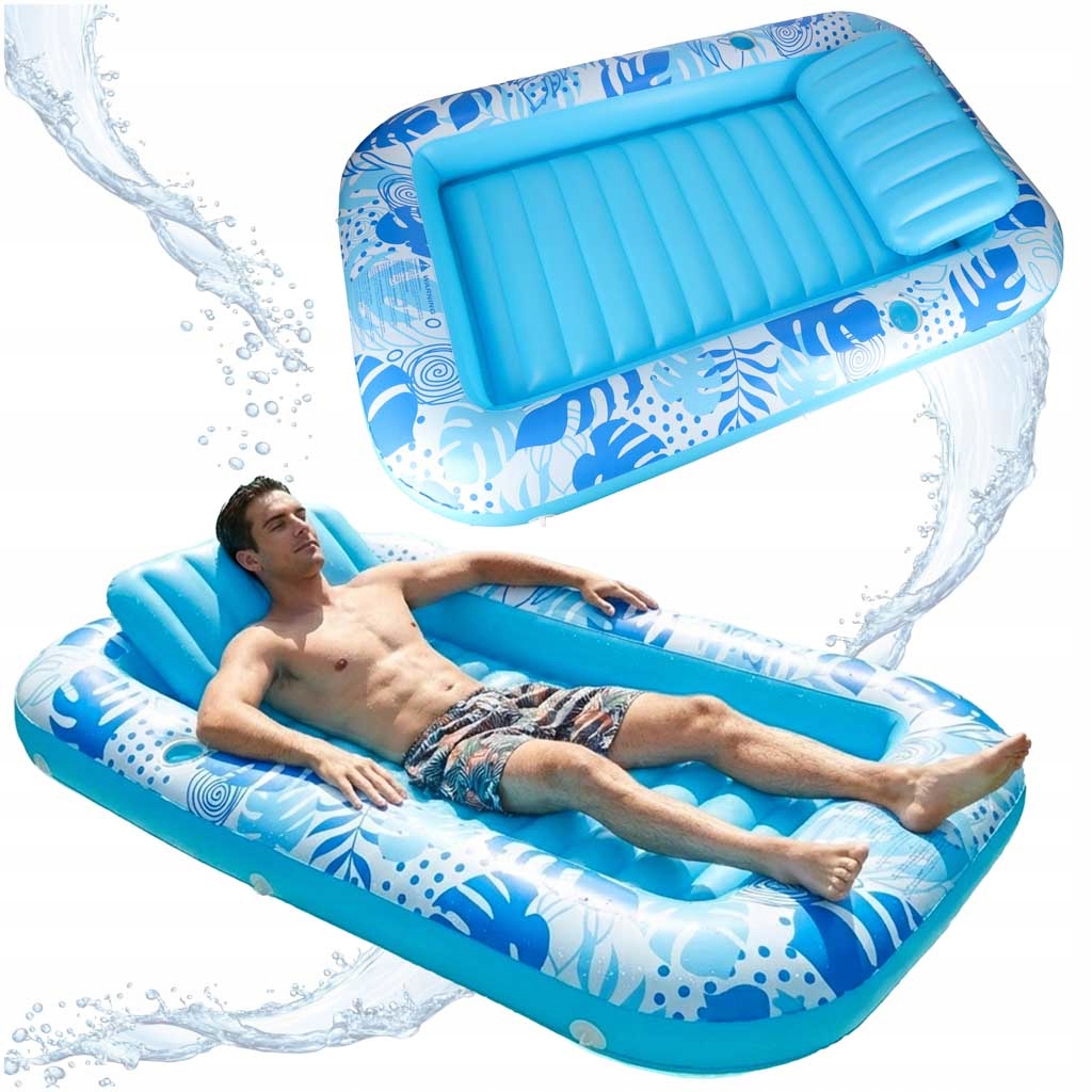 Matrace na plavání, lehátko na opalování s polštářem, modrá barva