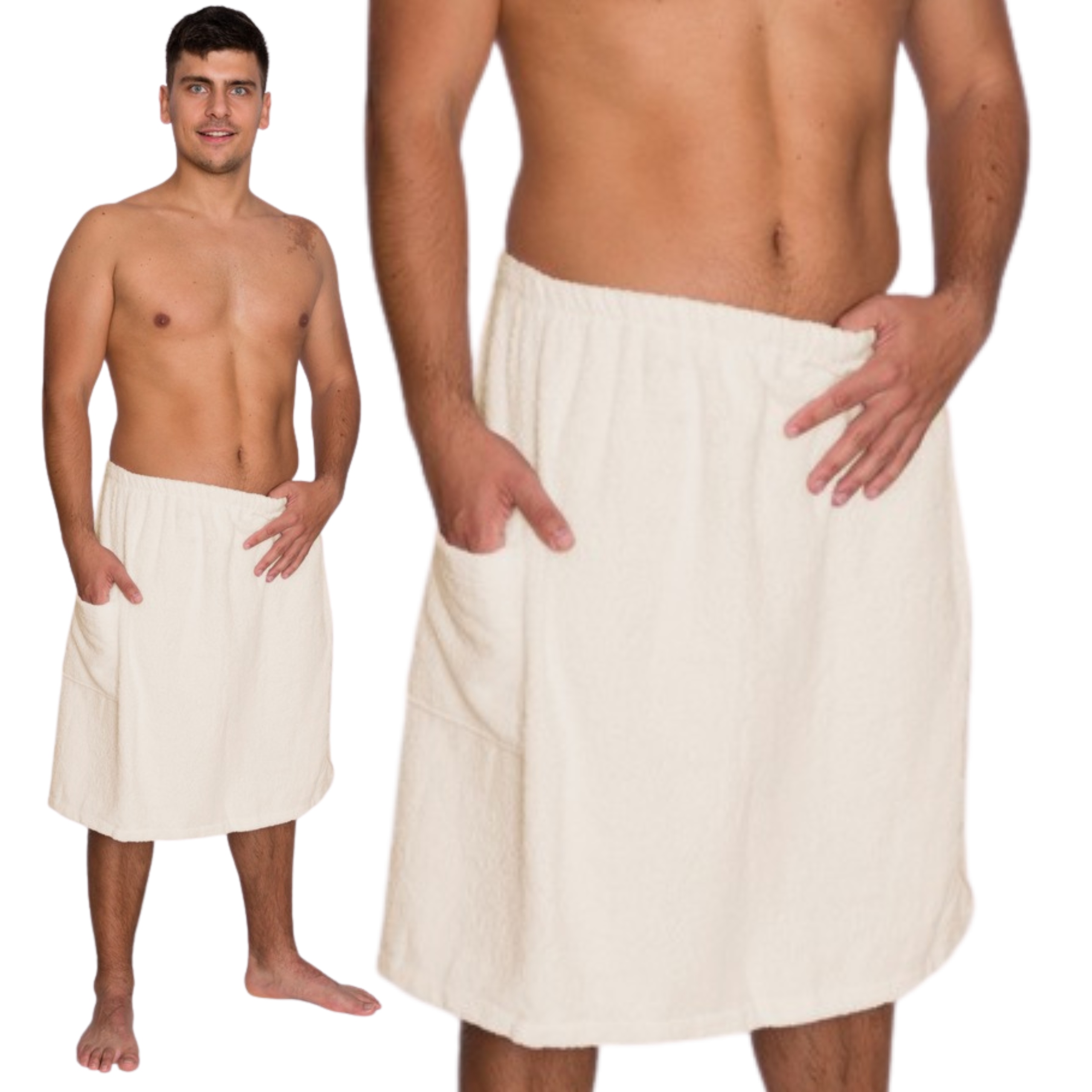 

Męskie pareo ecru do sauny Kilt na rzep L/XL
