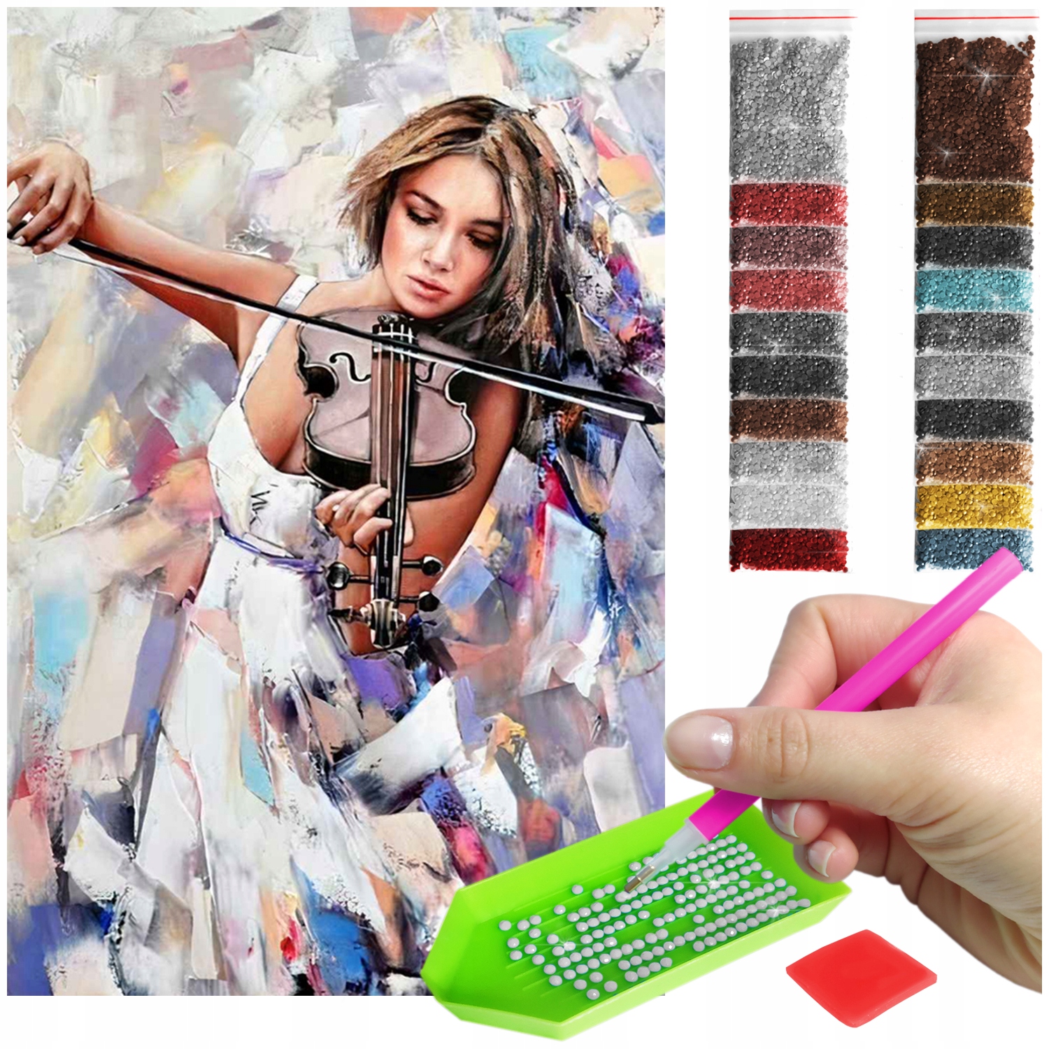 Housle Výšivka Diamond diamond painting mozaika hrající žena 60x40cm
