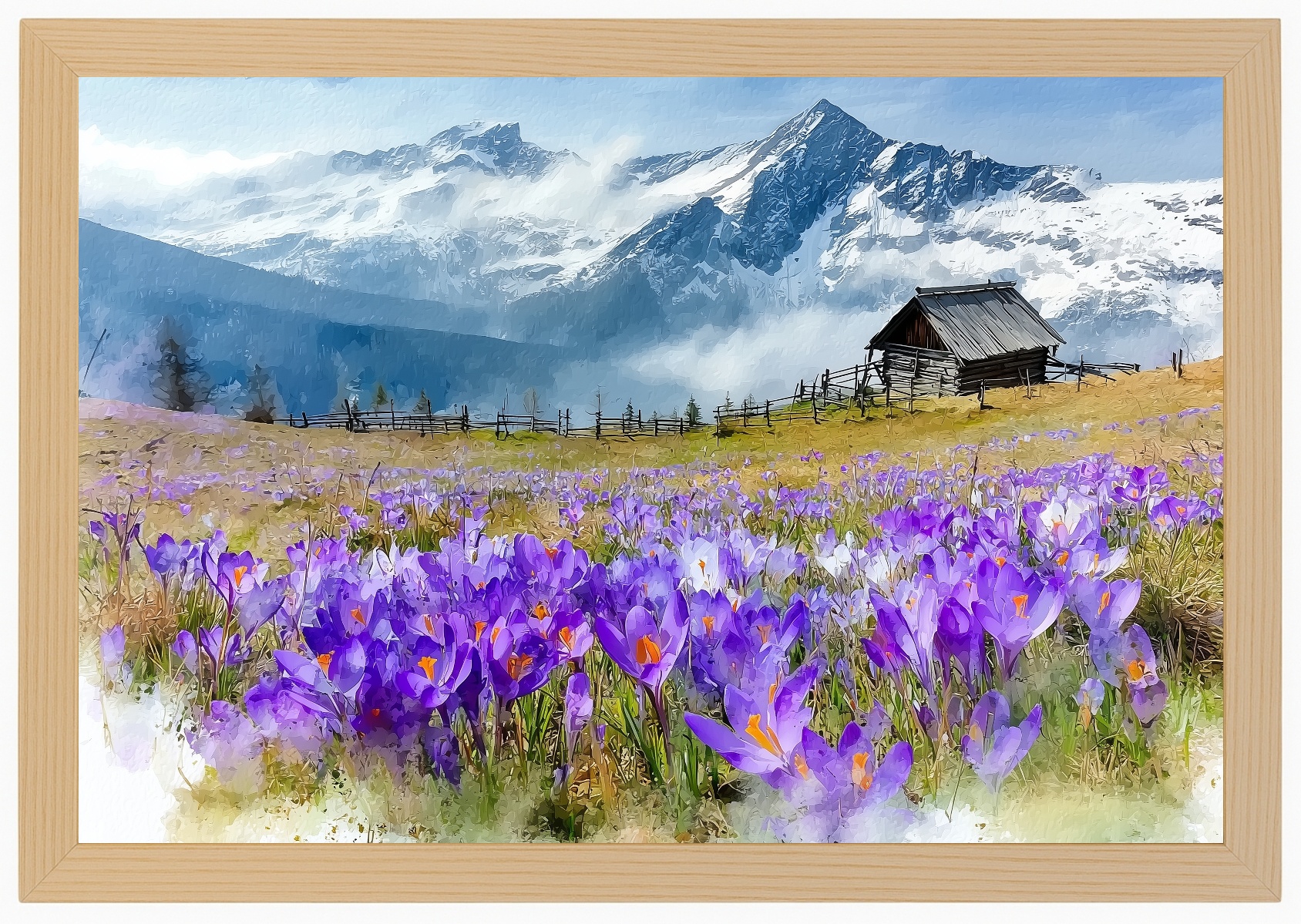 Plakát Rámeček Krokusy Hory Chata Mytina Jarní Krajina 60x40