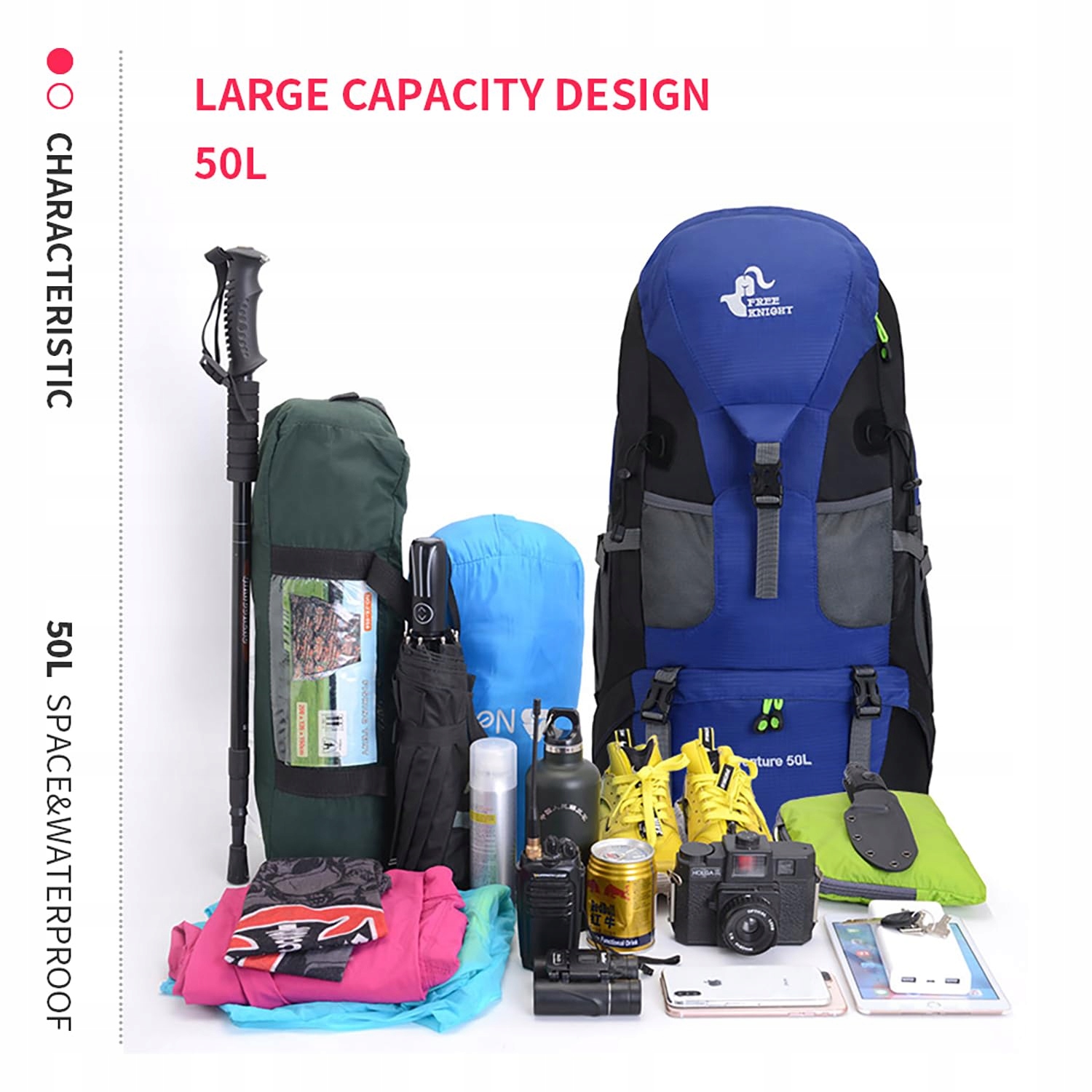 Lekki Wodoodporny Plecak 50L Na Wspinaczkę i Camping — miniatura 9