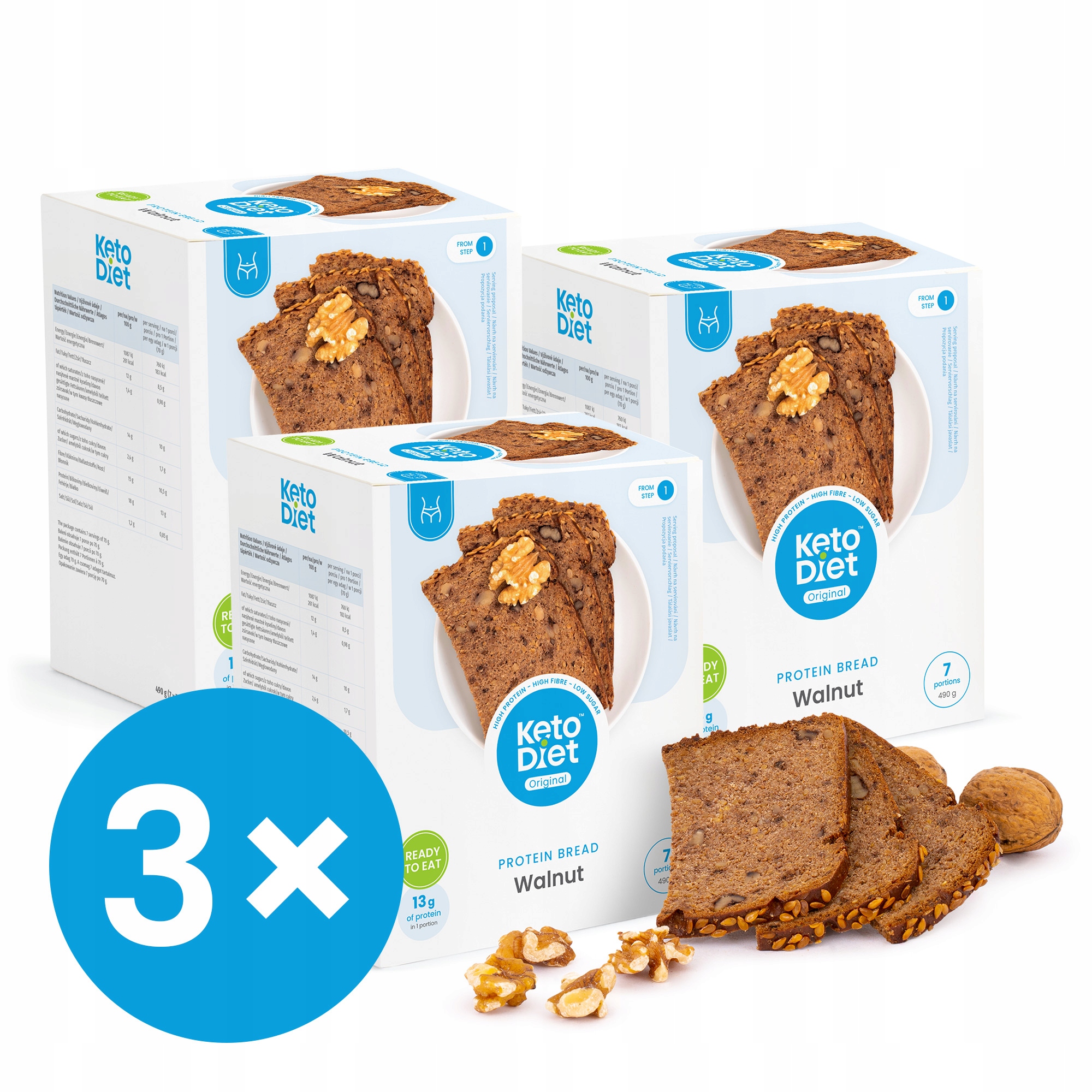 Levně Proteinový chléb s vlašskými ořechy Multipack 3 balení (21 porcí)