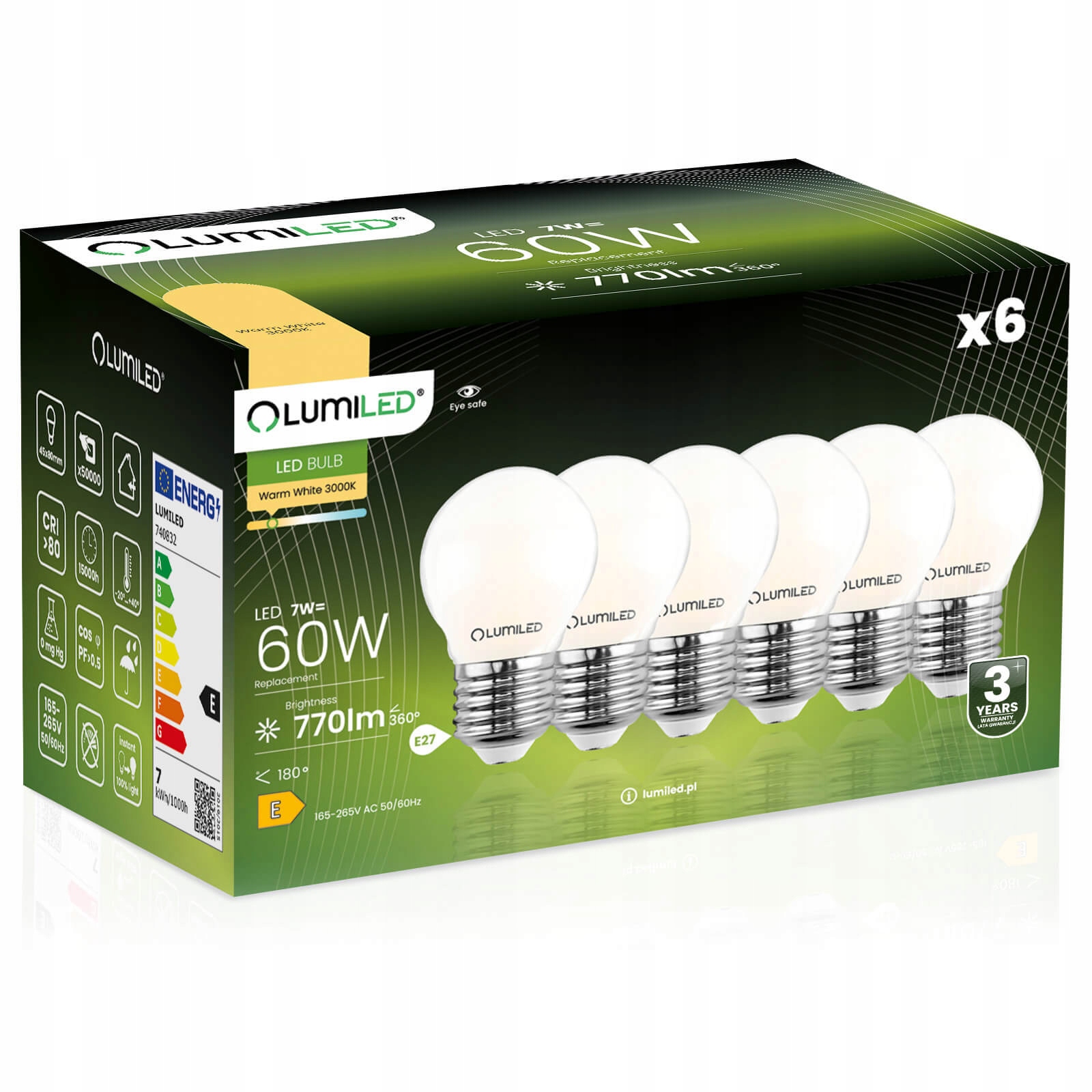 6x Żarówka LED E27 KULKA 7W = 60W 3000K Ciepła FILAMENT MLECZNA OZDOBNA