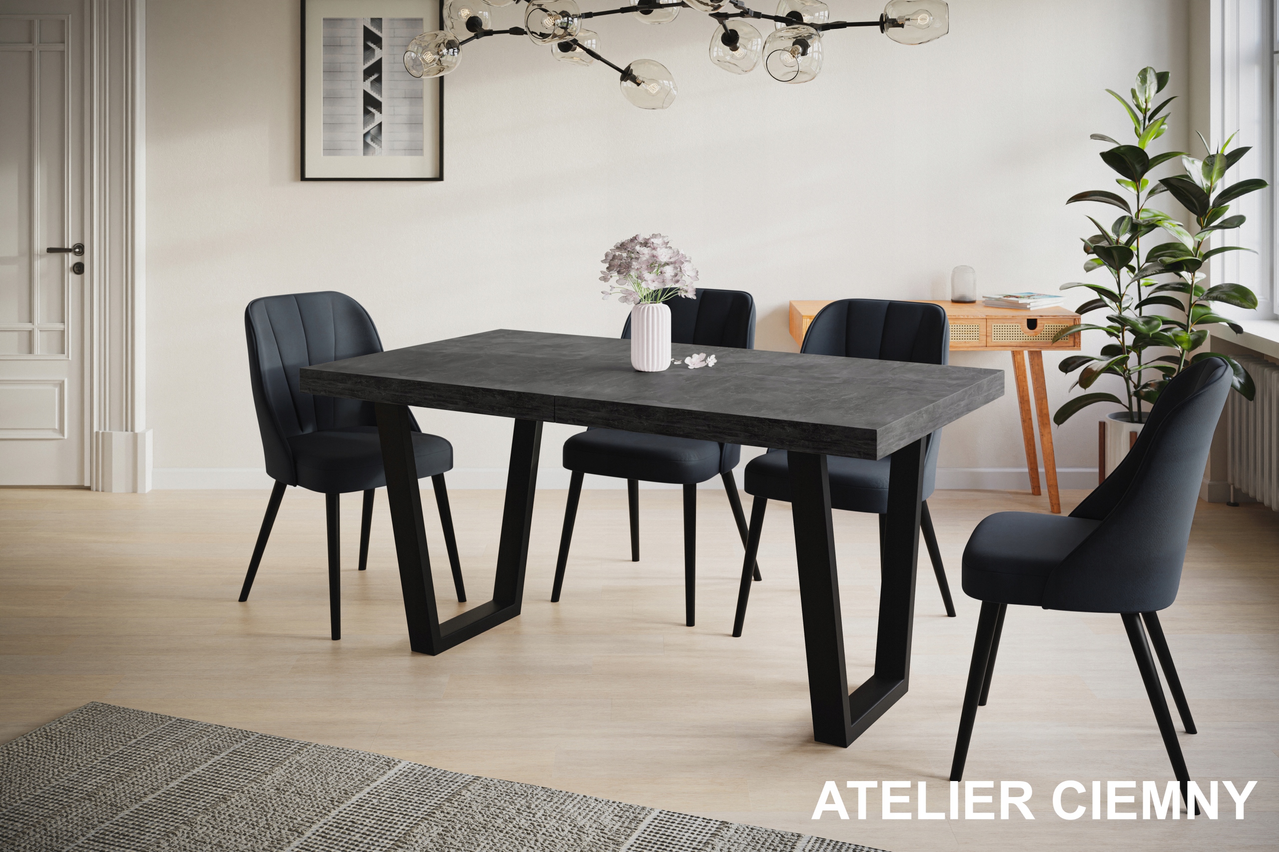 Stół rozkładany 180/280 LOFT metalowe nogi TRAPEZ Głębokość mebla 90 cm