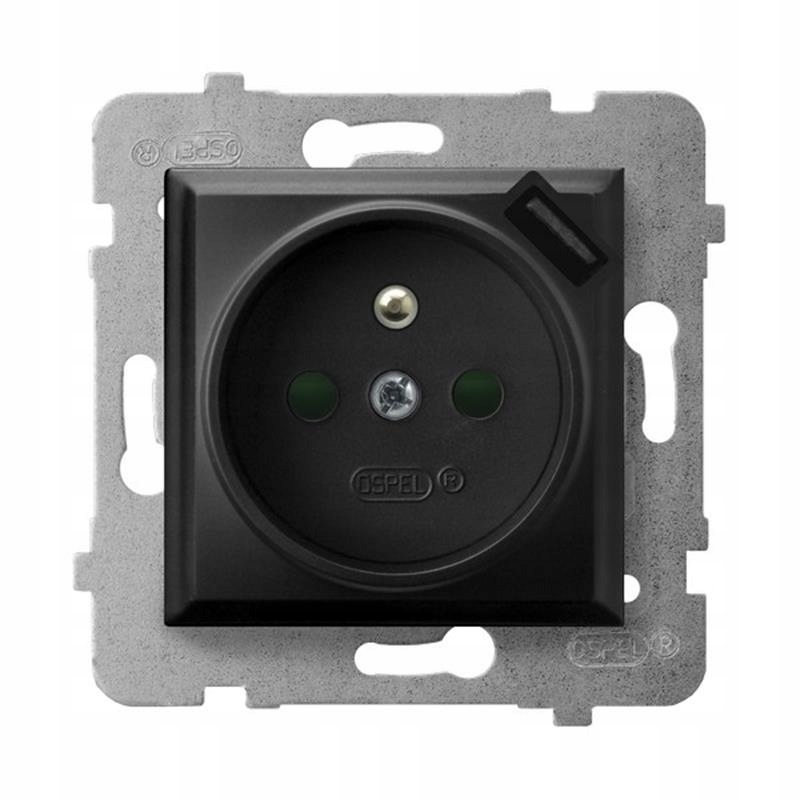 Ospel Aria černá zásuvka jednoduchá (+0) Usb
