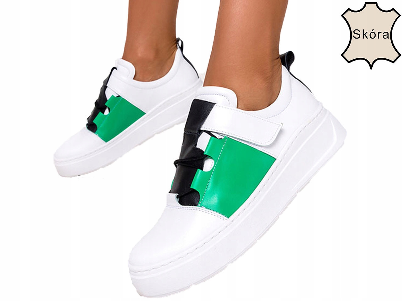 DAMSKIE CREEPERSY NA RZEP SKÓRZANE TRAMPKI PL r 40