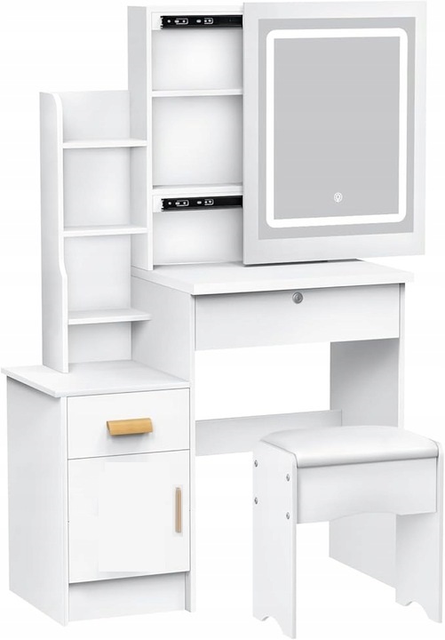 СВЕТОДИОДНЫЙ ТУАЛЕТНЫЙ СТОЛИК ДЛЯ МАКИЯЖА С ЗЕРКАЛОМ ДЛЯ ПОДАРКА ЖЕНСКАЯ КОСМЕТИЧКА ТАБУРЕТ