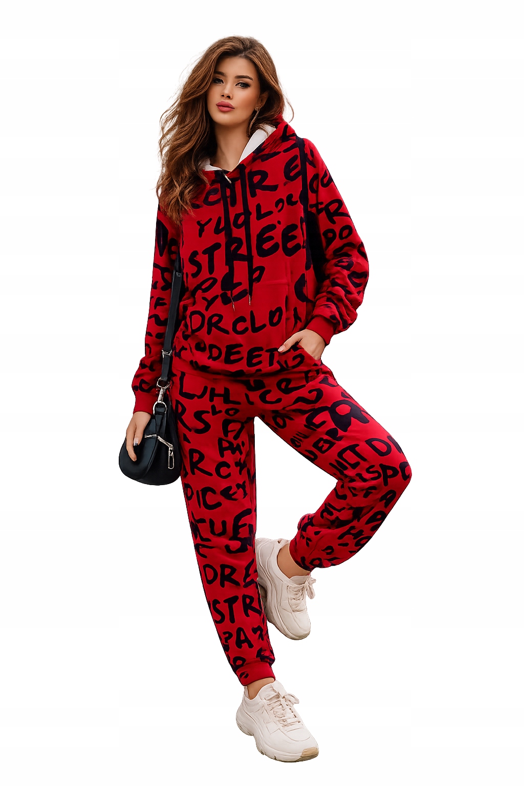 0013 Komplet Dresowy Oversize Street Y2K Bluza Spodnie Welur Bordowy