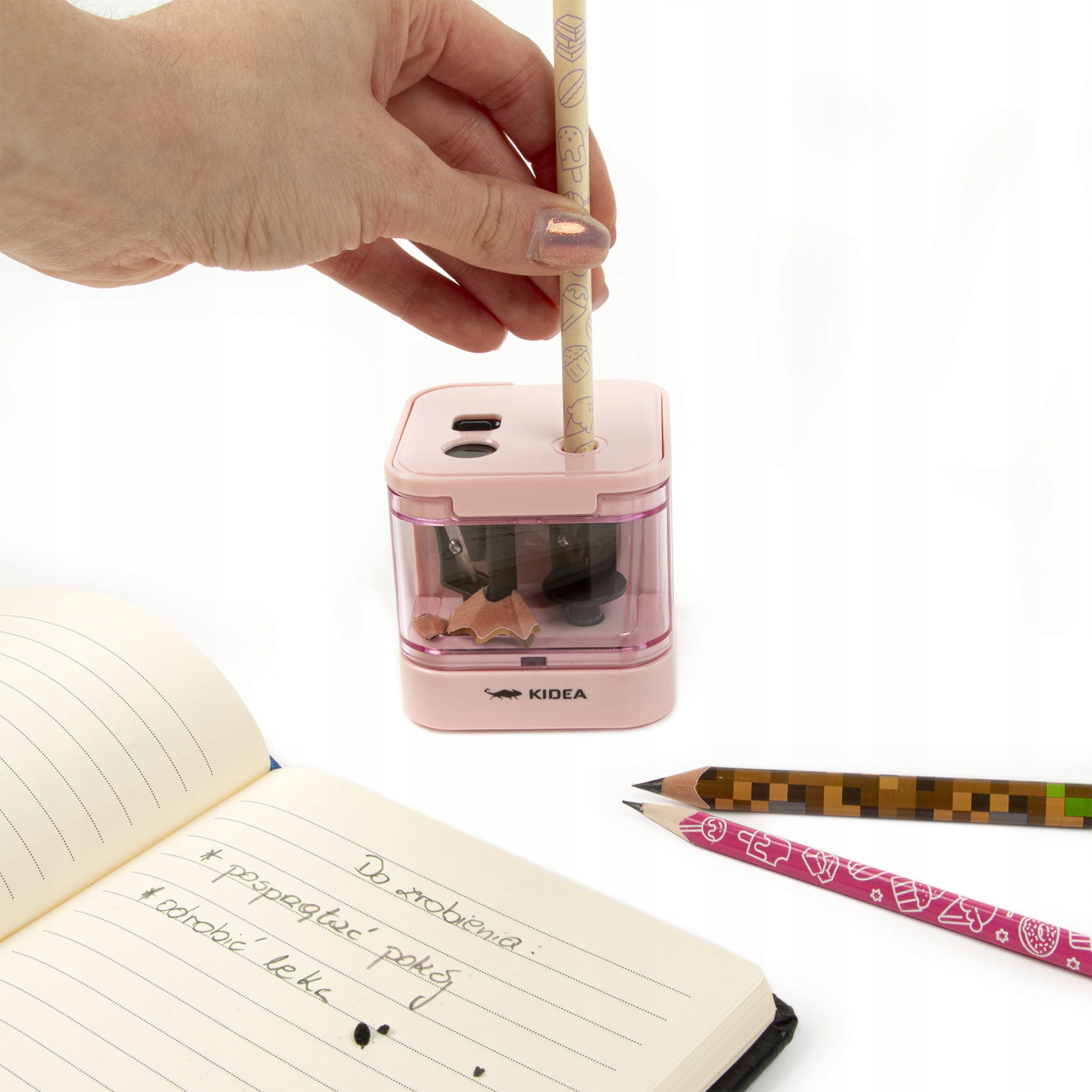 KIDEA RÓŻOWA TEMPERÓWKA ELEKTRYCZNA PODWÓJNA 2 GRUBOŚCI KREDEK 6-7/8-12 mm Rodzaj elektryczna podwójna z pojemnikiem