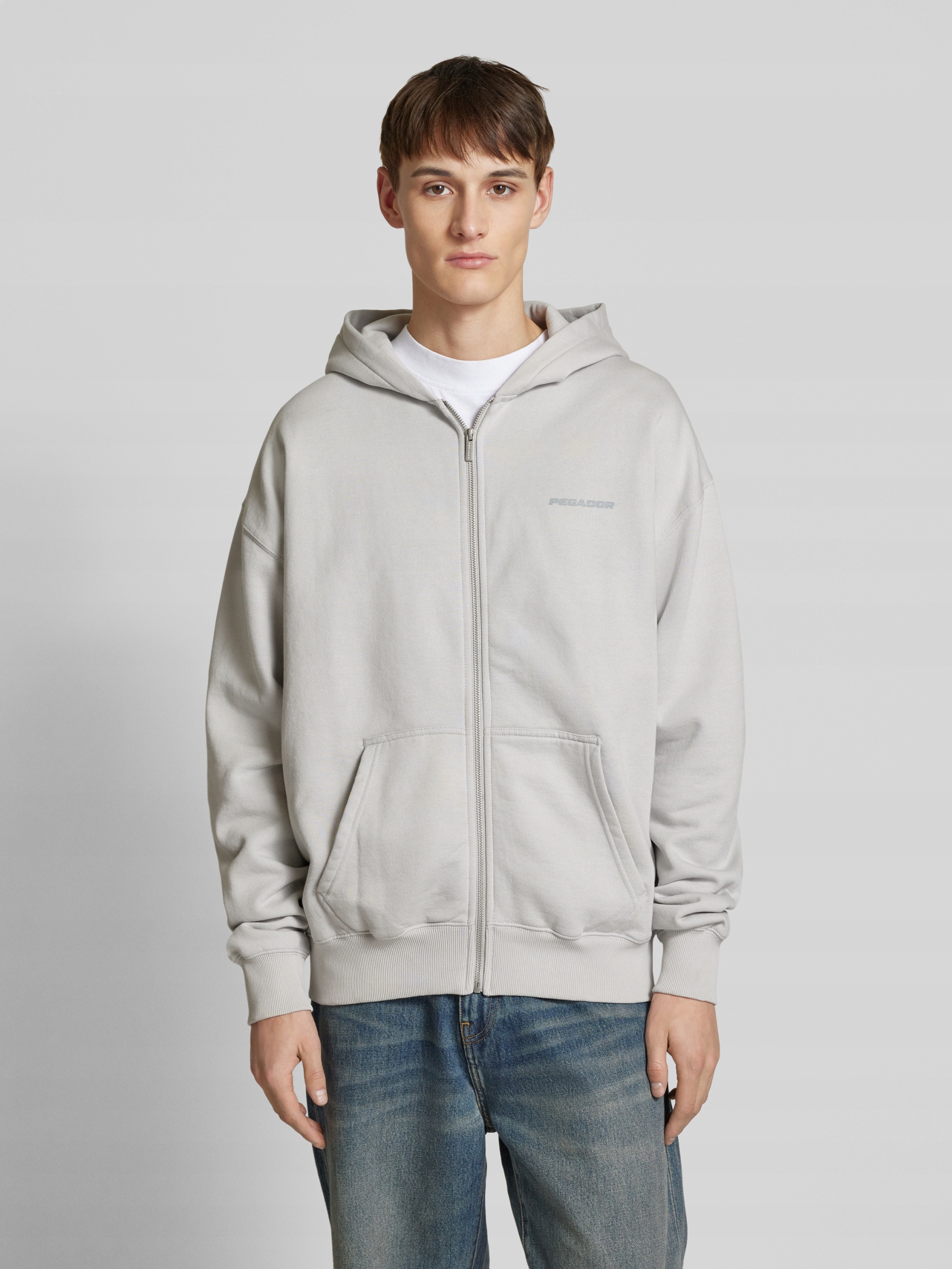 Rozepínací mikina s kapucí oversized šedá Pegador S