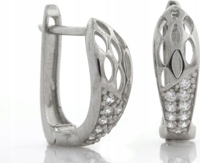 Stříbrné náušnice 925, módní ažurové s zirkony, anglické zapínání, módní