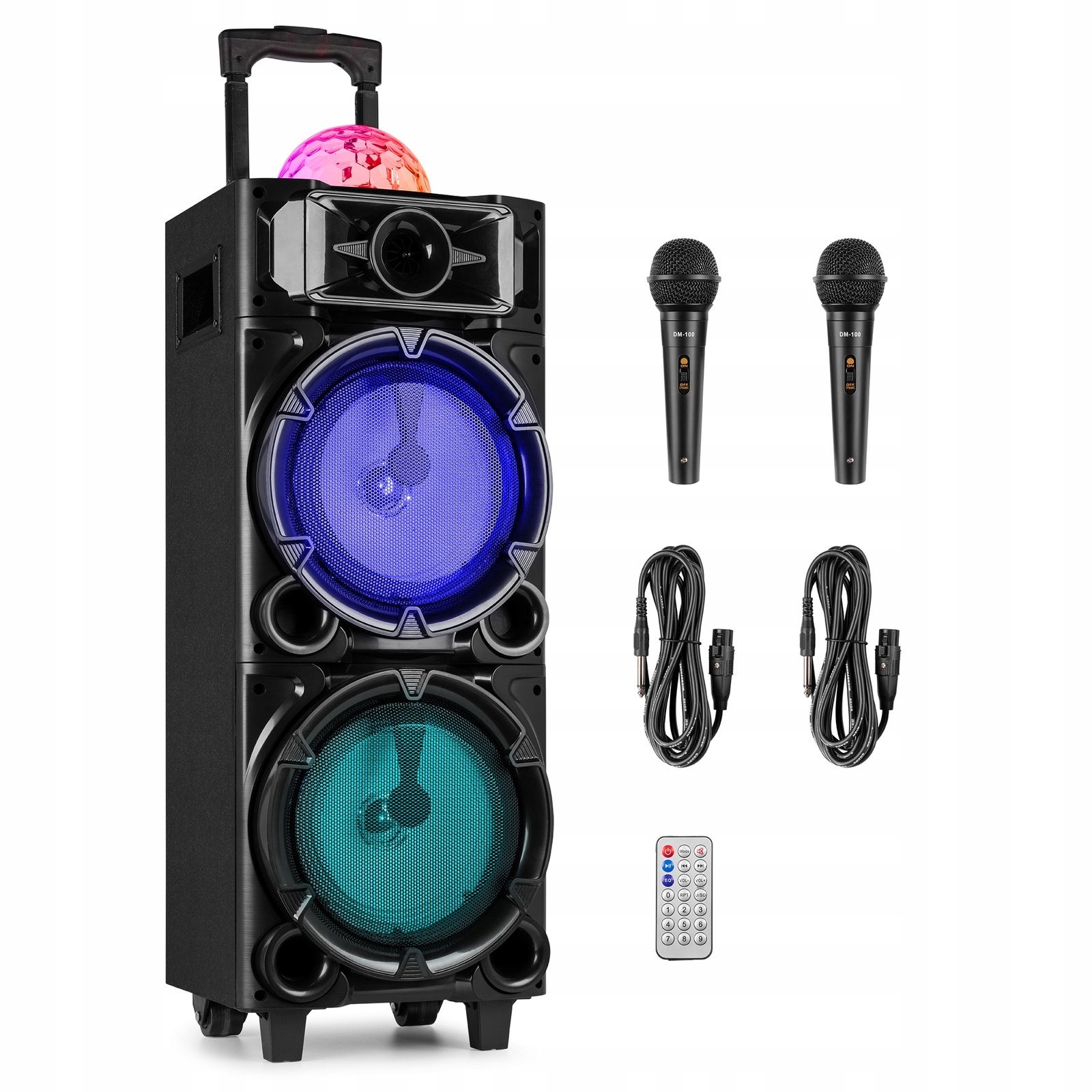Fenton LIVE290 Kolumna karaoke 300W bluetooth+ mikrofony+ półkula disco Led