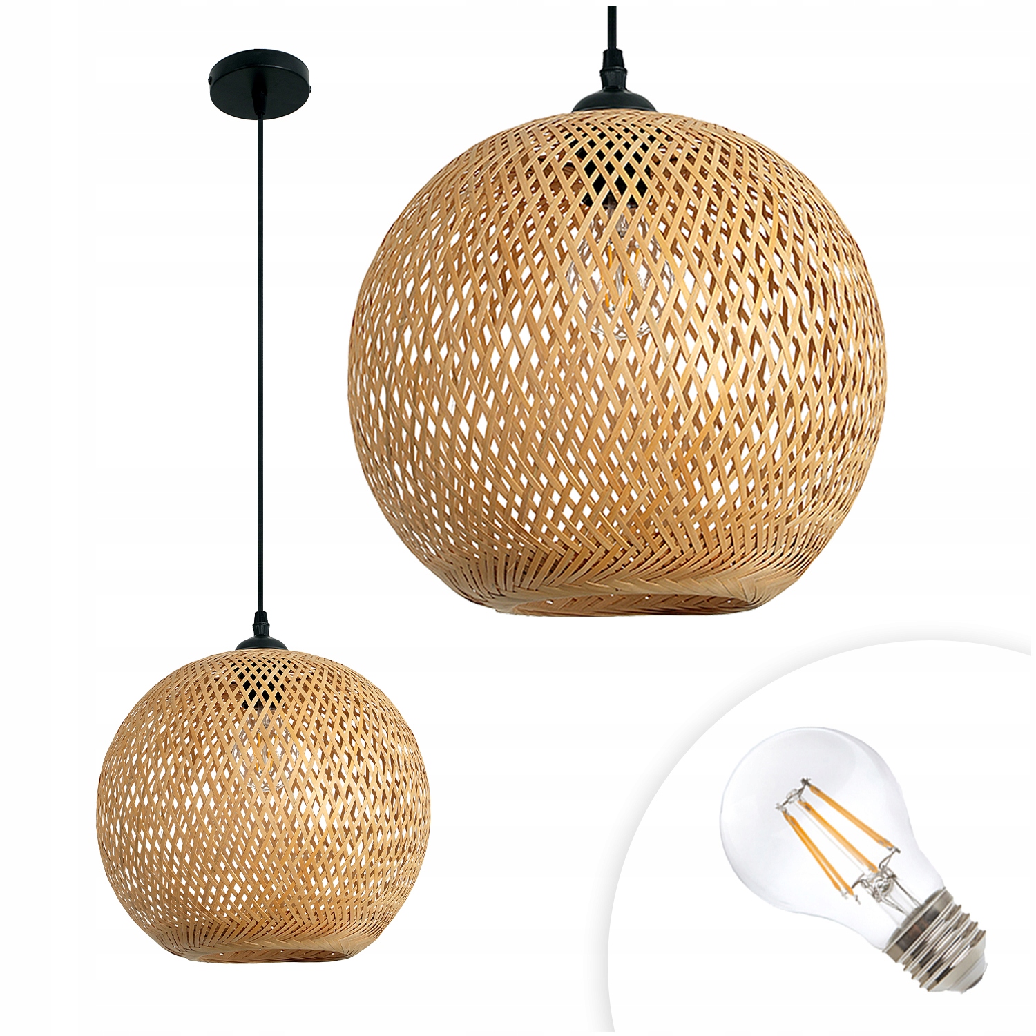 Sada Lampa Štýl Boho Závesná Tienidlo Bambus Žiarovka 7W E27 Teplá farba