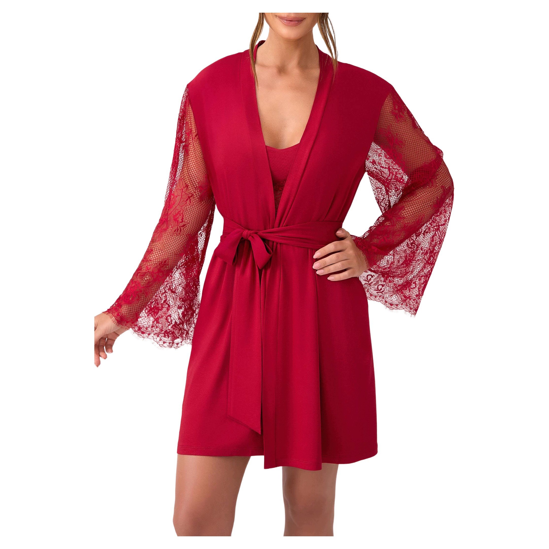 Bambusový peniuar s krajkou Merlot Bordo M/L Poupee Marilyn