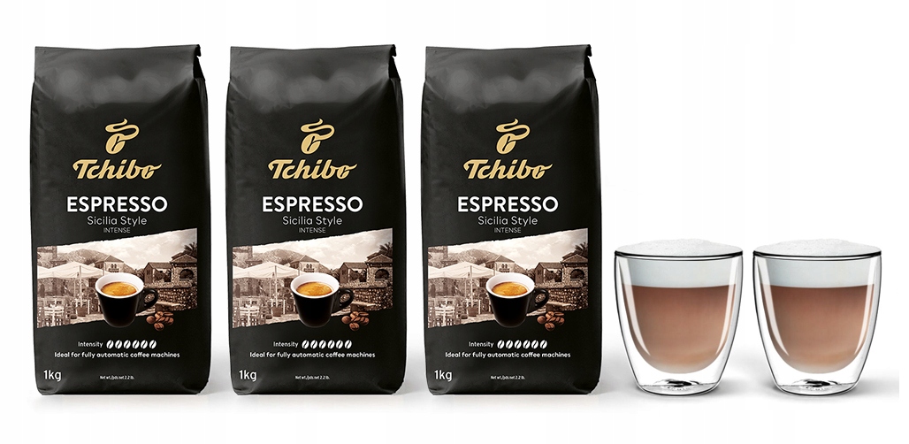 Kawa ziarnista Tchibo Sicilia 3 kg szklanki termiczne do cappuccino
