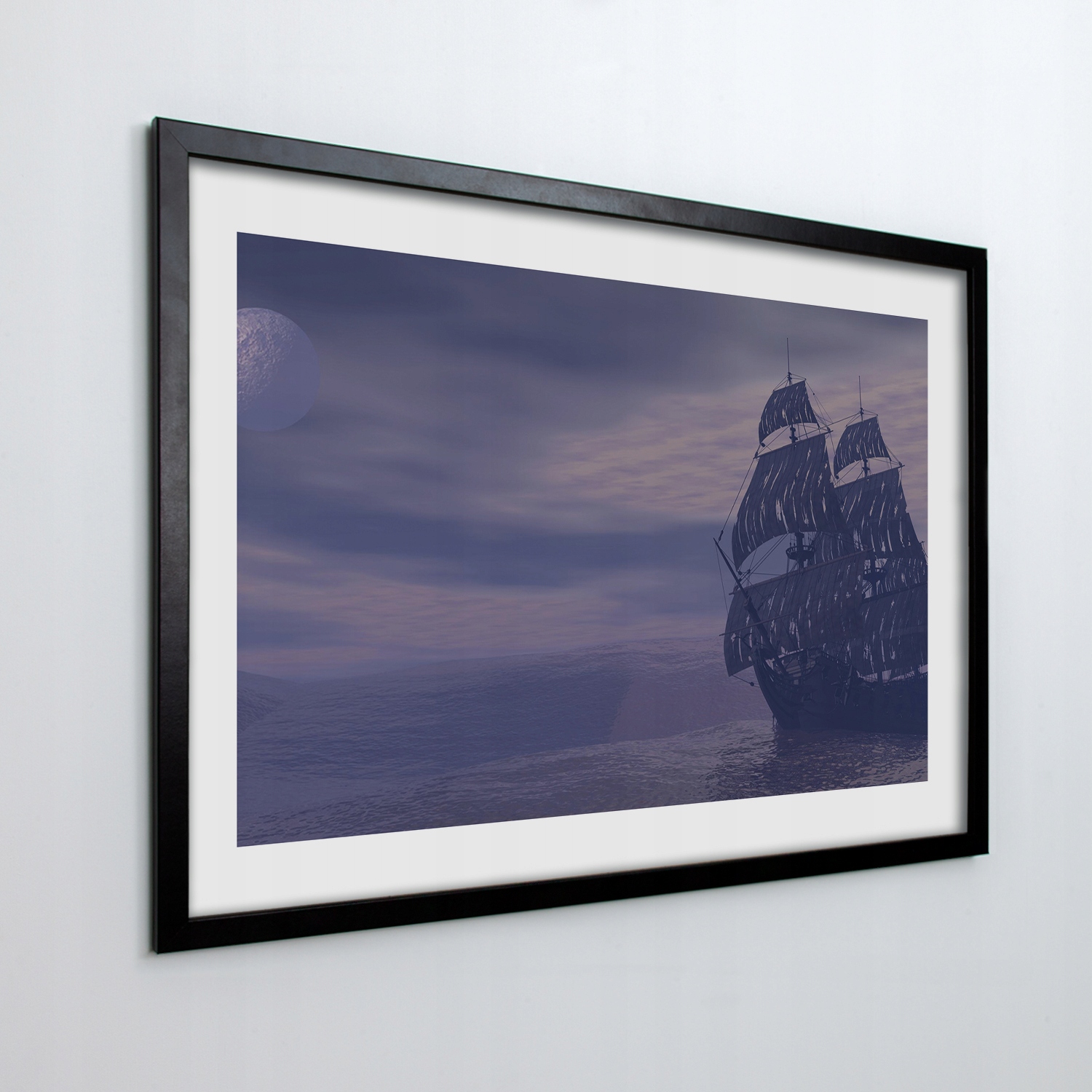 Obraz v rámu na zeď Loď moře noc 70x50 cm