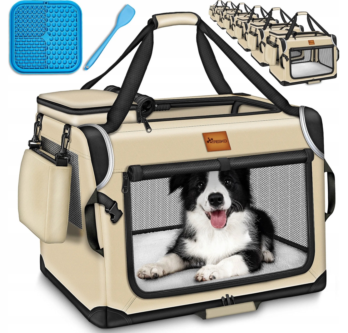 Levně Přepravka pro psa kočku skládací béžová vel. S 34x34x50 cm dw54