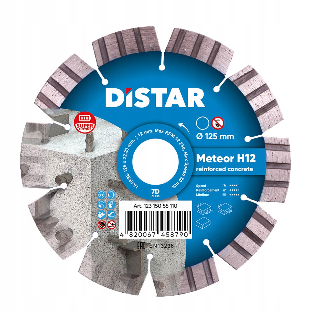 Řezací kotouč Distar 125 mm pro betonu s otvorem 22,2 mm