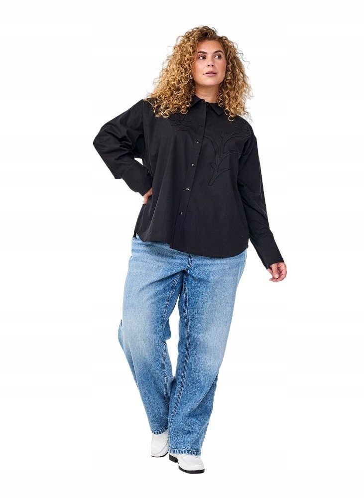 Zizzi Elegantní Černá Košile S Krásnou Výšivkou 188A 48