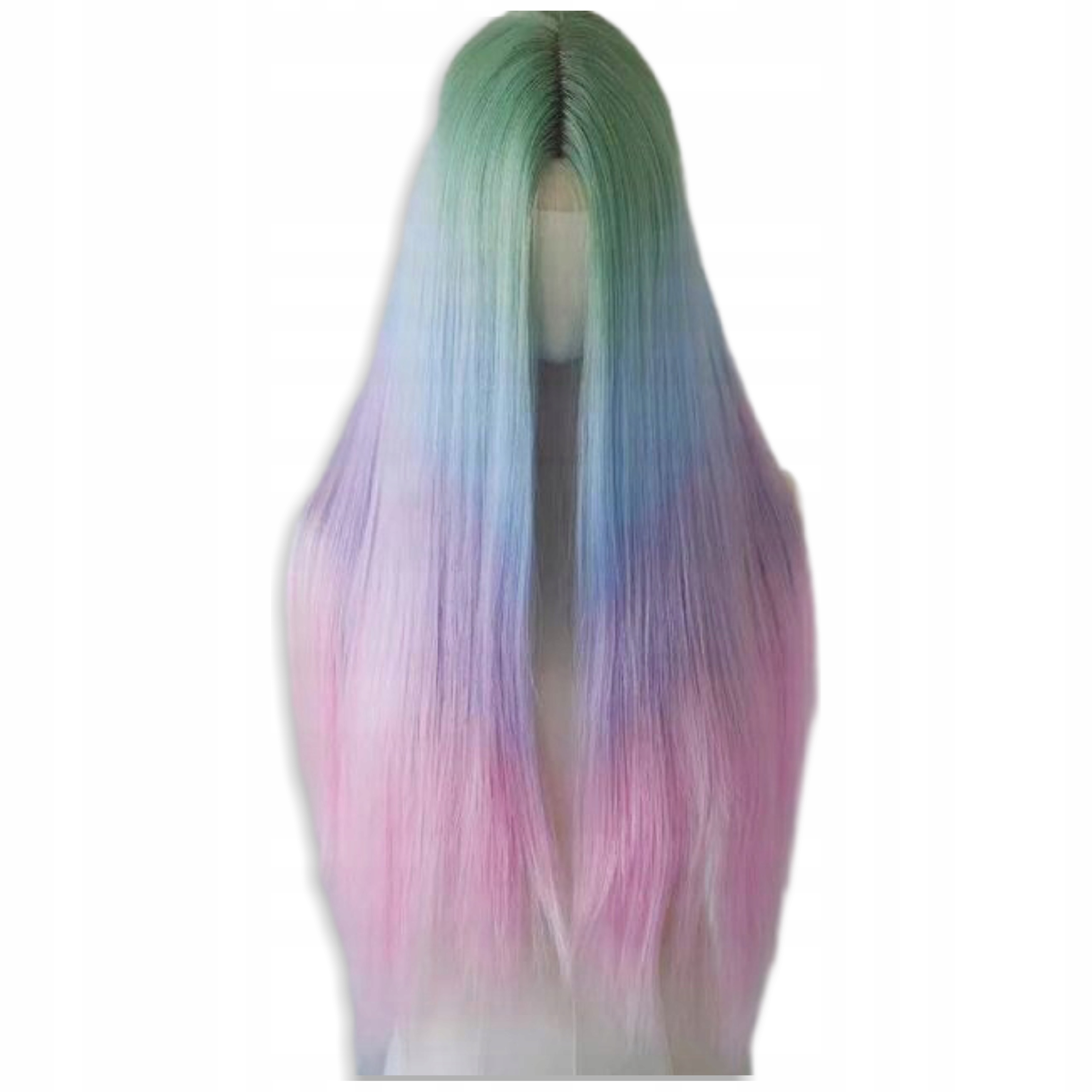 Style Icon Paruka krajka na přední straně Dlouhé duhové vlasy 75 cm GN4