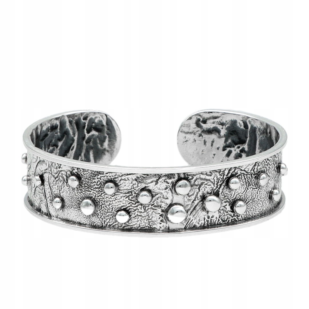 Pevný náramek s kuličkami z oxidovaného stříbro