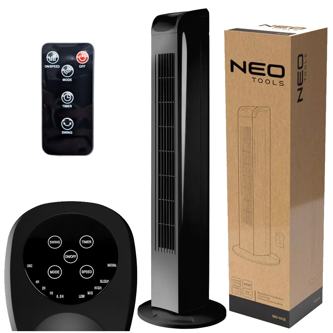 Výkonný sloupový ventilátor 50 W tichý 60 dB s dálkovým ovládáním a časovačem Neo Tools