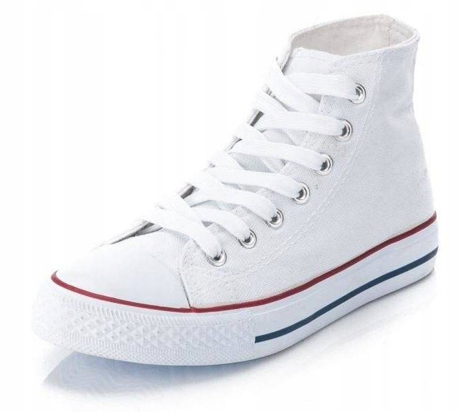 BIAŁE WYSOKIE TRAMPKI TENISÓWKI MĘSKIE 44 Długość wkładki 27.5 cm