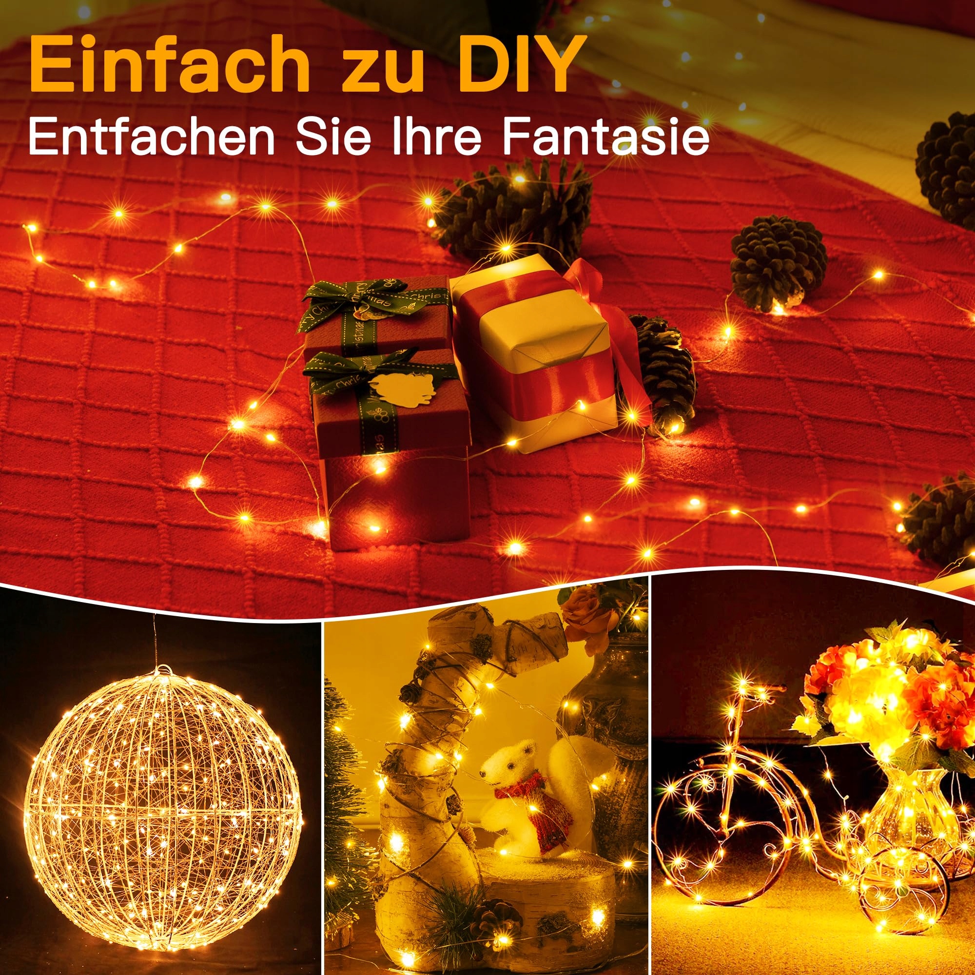 OLLNY Lampki Światełka Na Druciku Na Baterie IP44 5M 50 LED Zestaw x2 — miniatura 3
