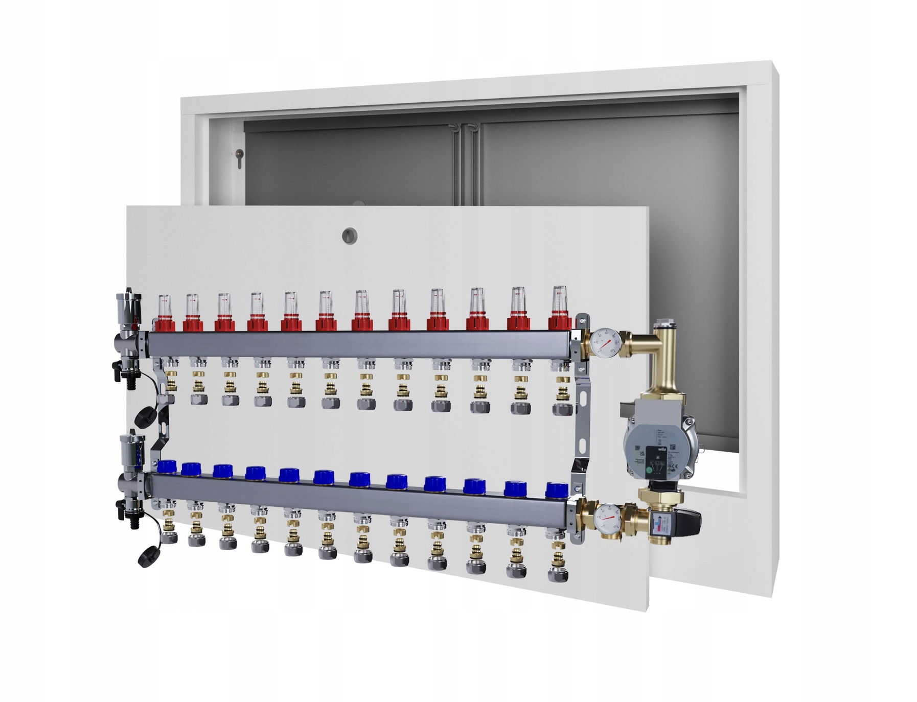 Nerezový rozdělovač pro podlahu 2 čerpadla Wilo a nástěnný box+PEX