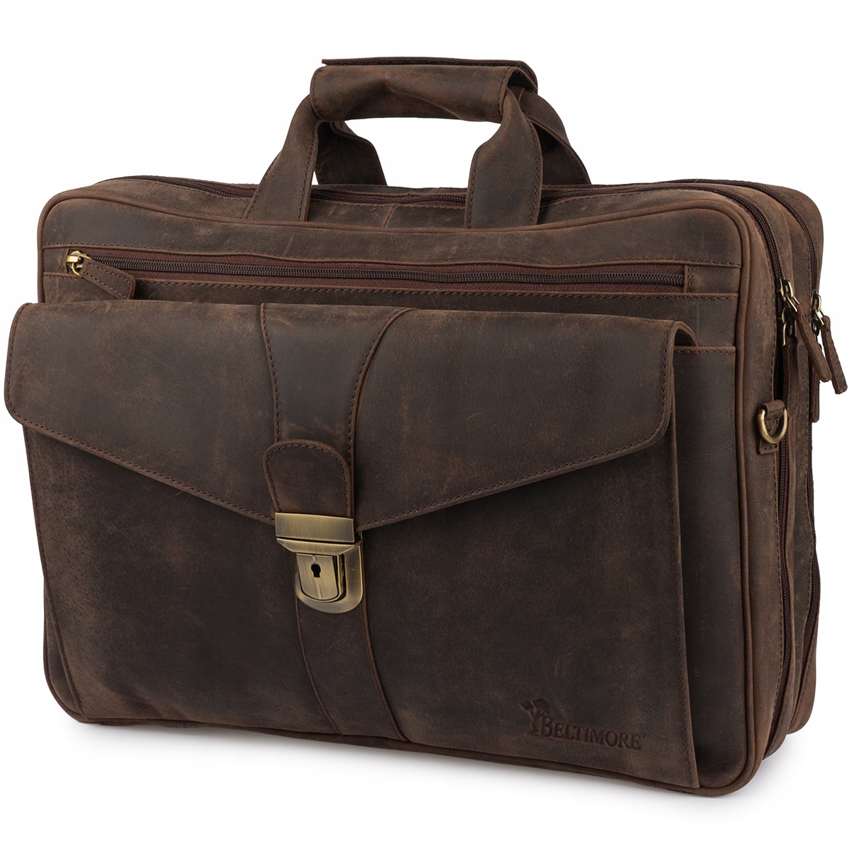 Pánská kožená cestovní taška A4 na notebook 15,6, hnědá Beltimore