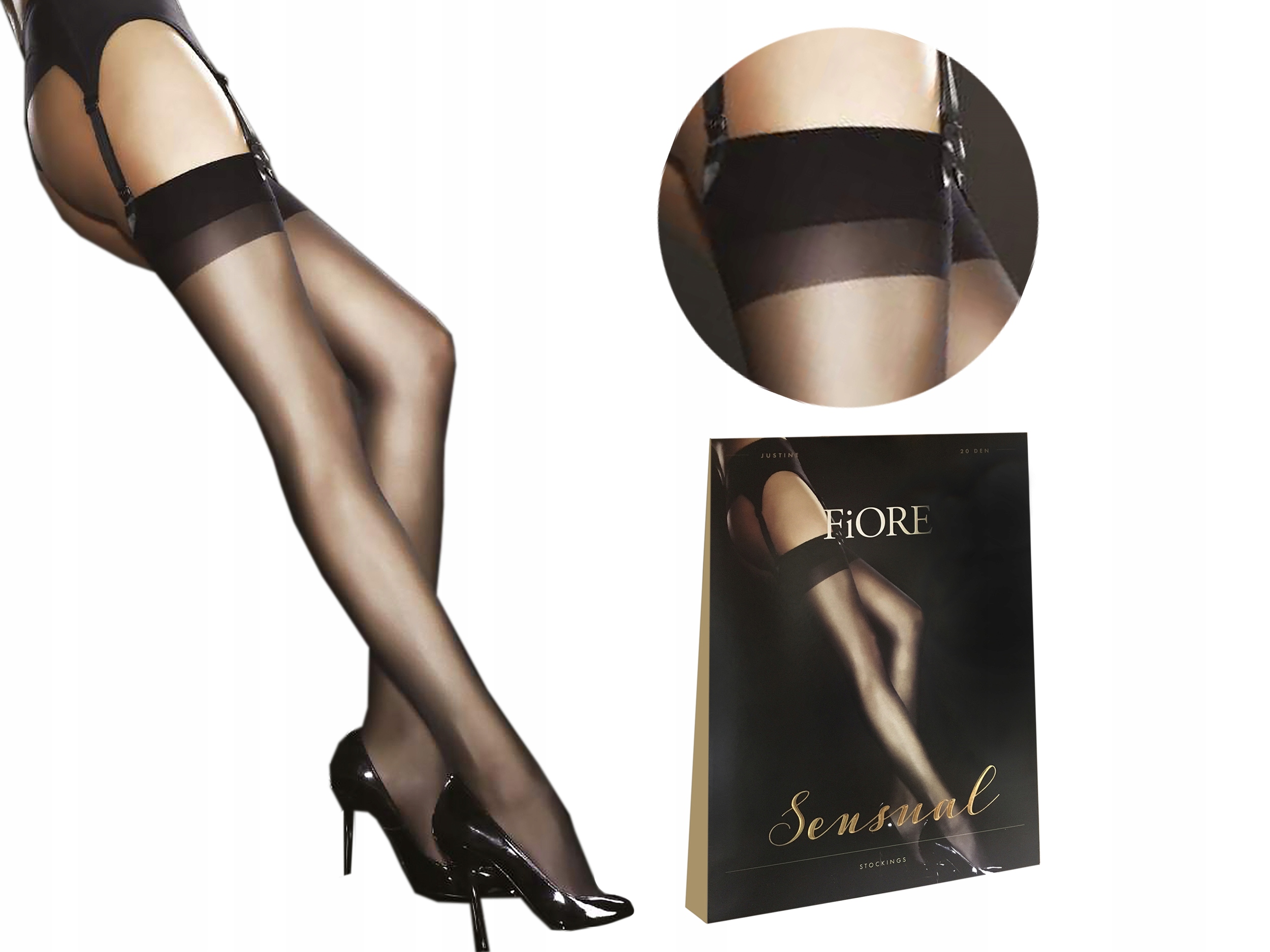 

Pończochy Fiore Justine, do paska, czarny, 6-XXL