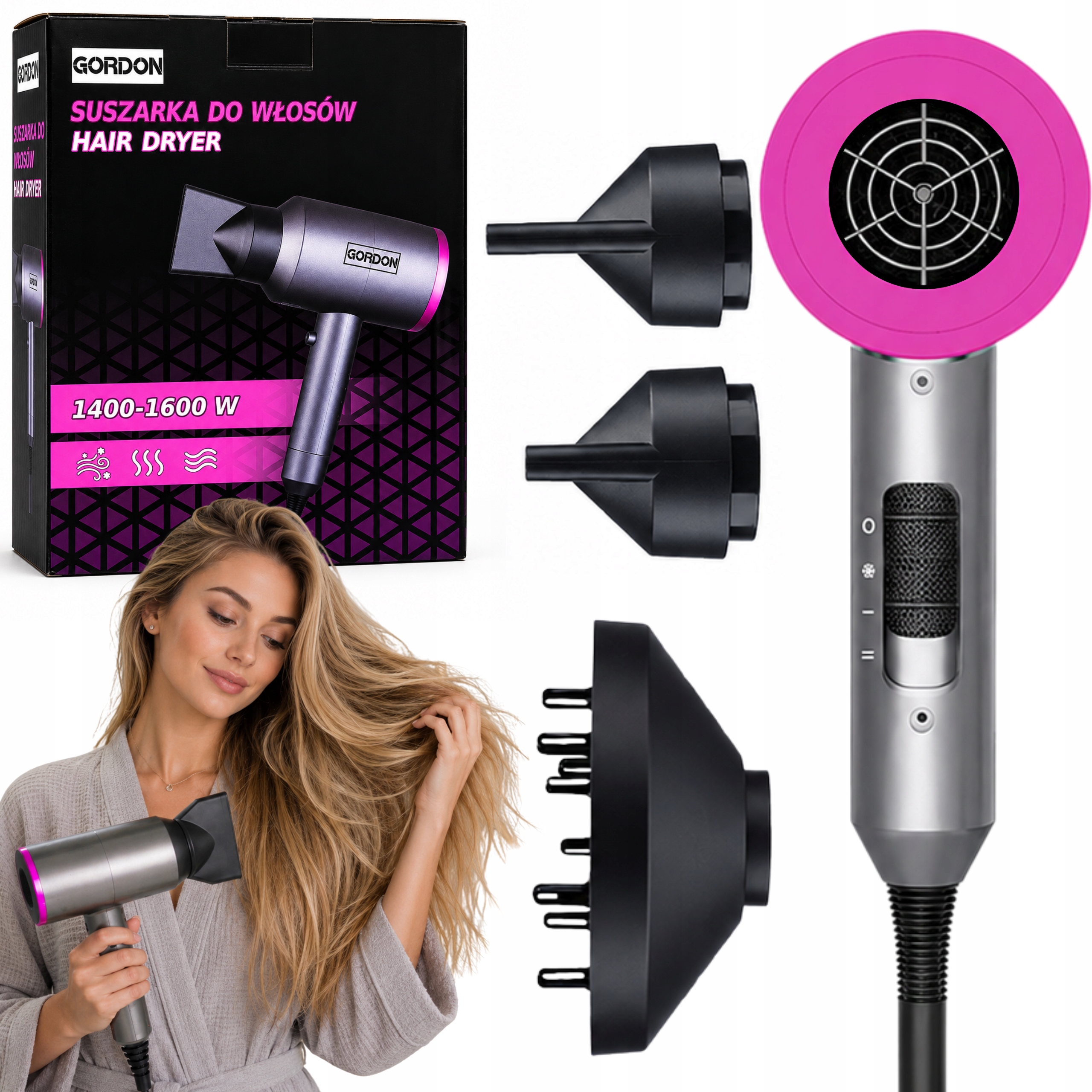 Suszarka Do Włosów Dryer Profesjonalna 4W1 1600W Z Dyfuzorem Wielofunkcyjna