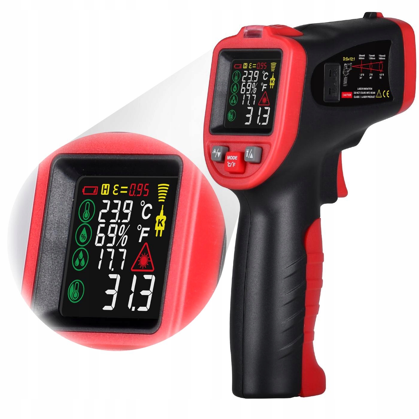 PIROMETR LASEROWY BEZDOTYKOWY TERMOPARA HIGROMETR EMISYJNOŚĆ -50 +650°C EAN (GTIN) 5905072880367