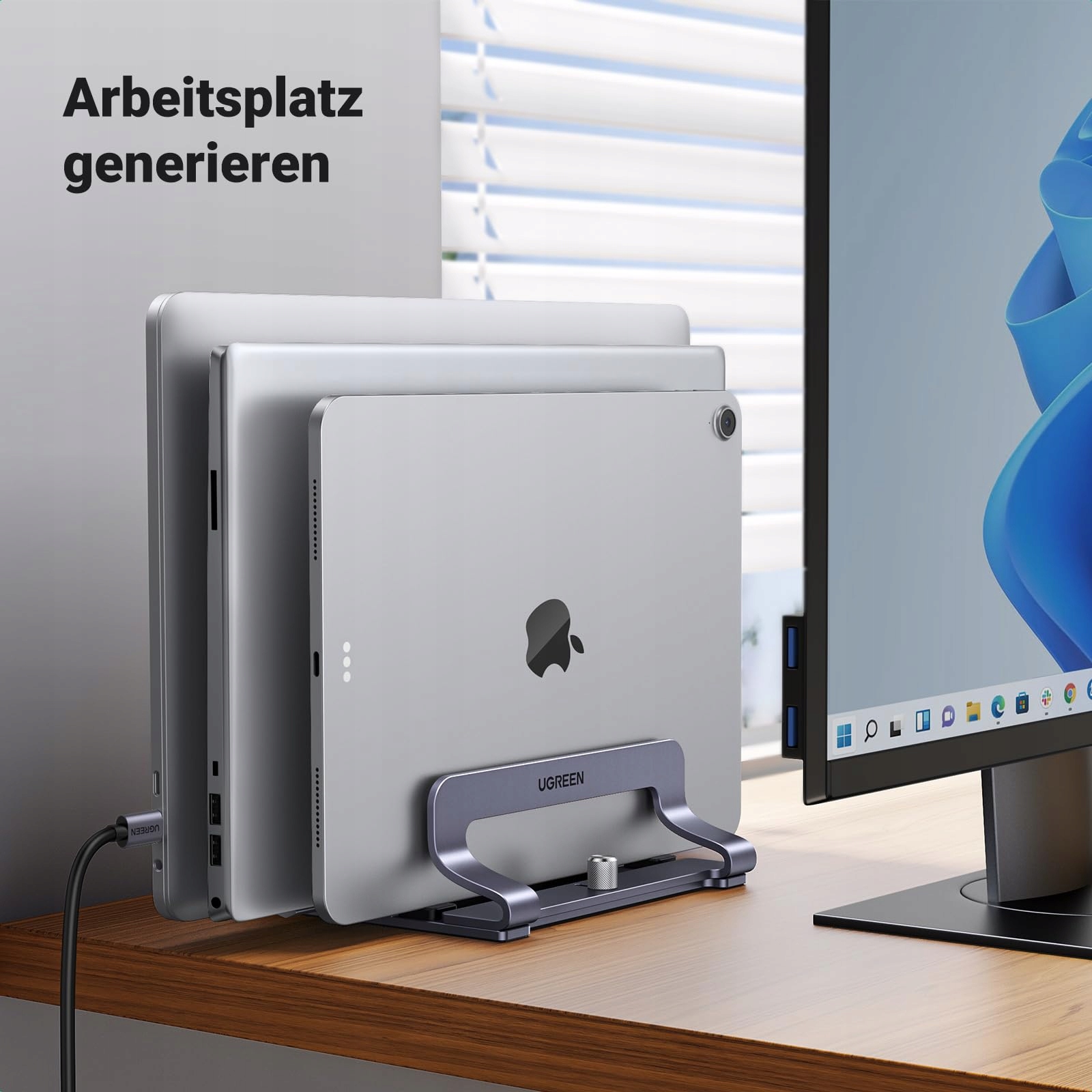 UGREEN Aluminiowy Stojak Na Laptopa 3 Sloty MacBook iPad Huawei Dell HP — miniatura 3