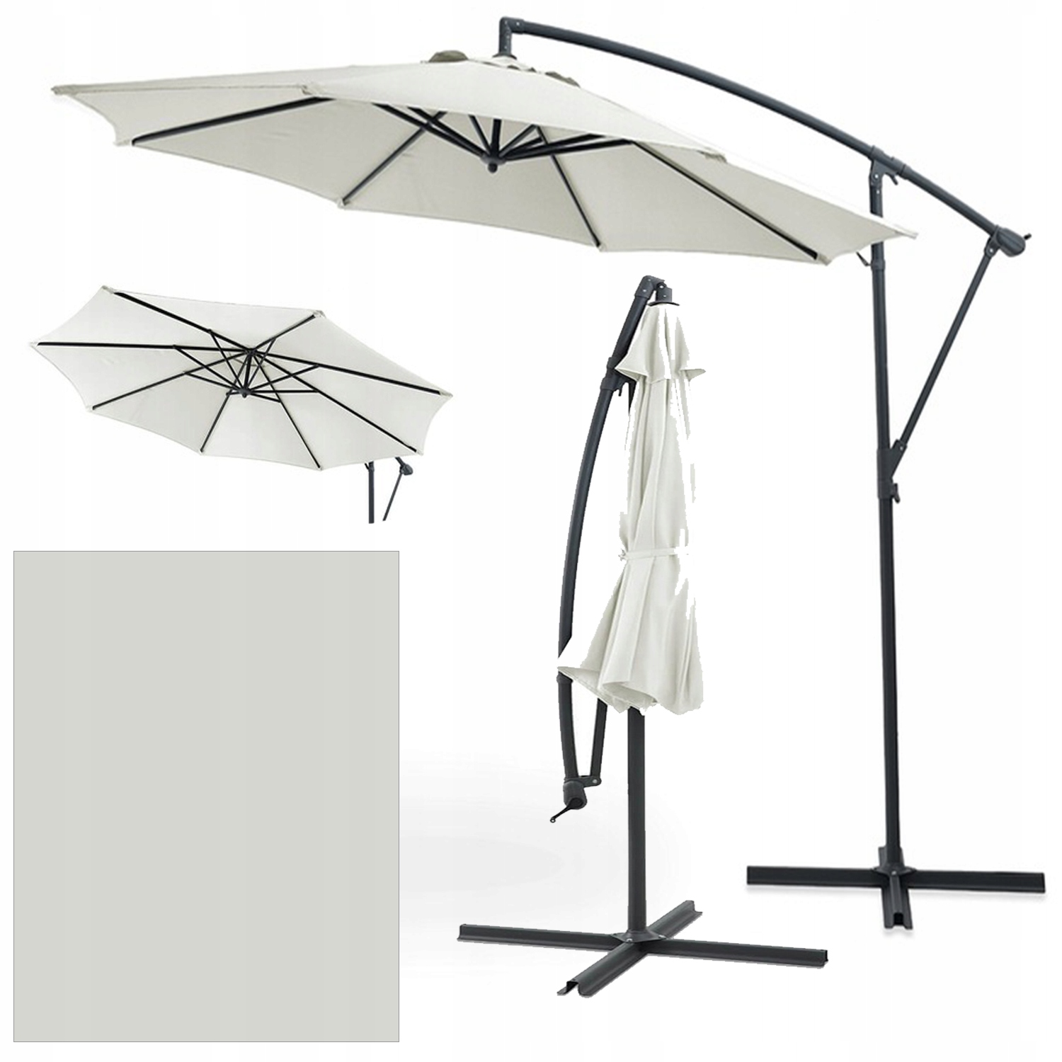 Parasol duży Ogrodowy składany Boczny Santorini z wysięgnikiem Beżowy 3m