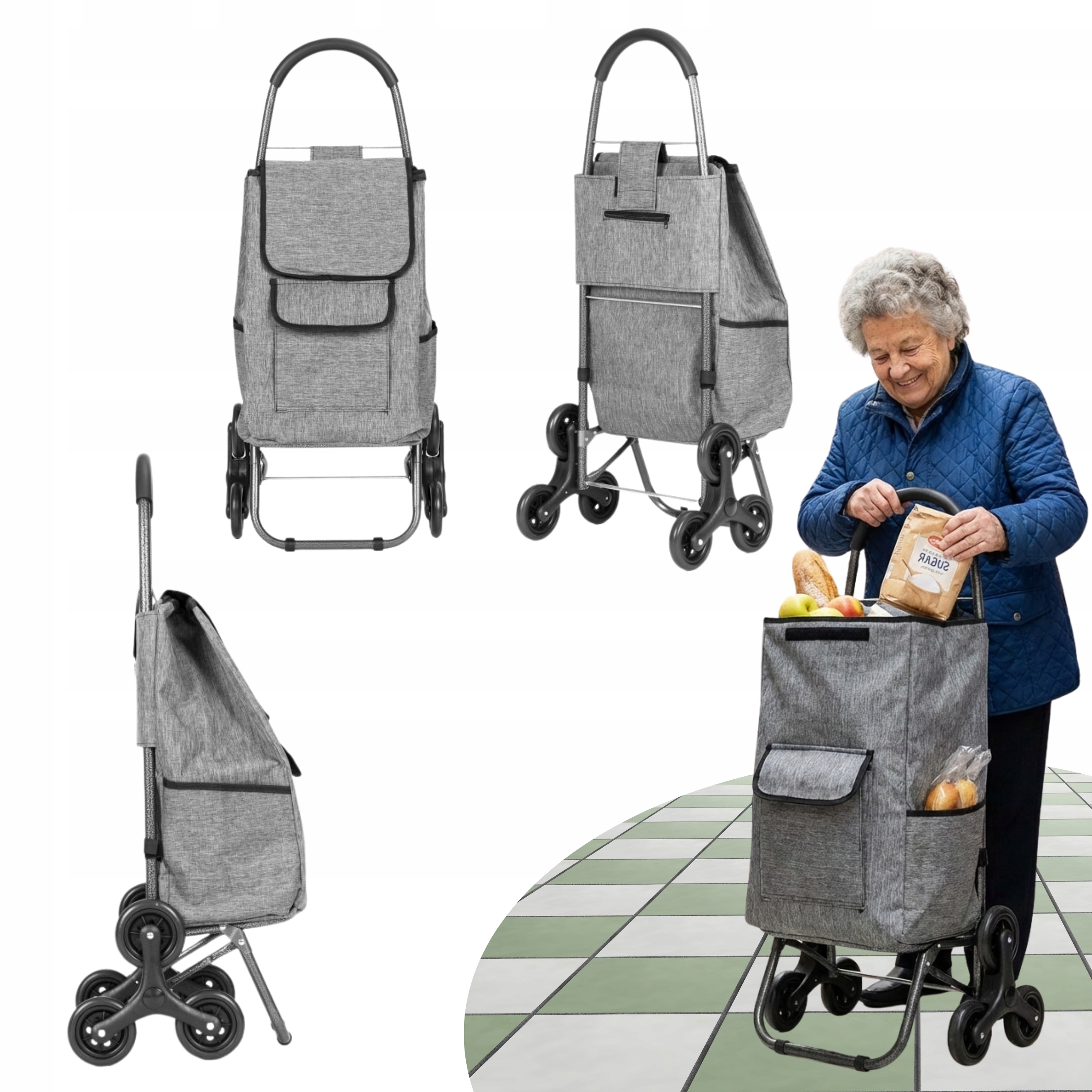 Torba Wózek Na Zakupy 33 Litry Lekki Potrójne Kółka Dodatkowe Kieszenie