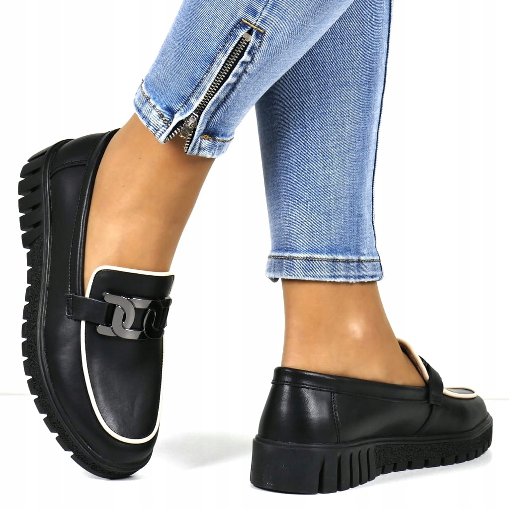 Loafersy Mokasíny Lordsy Kožené Boty Na Platformě Černé Béžové