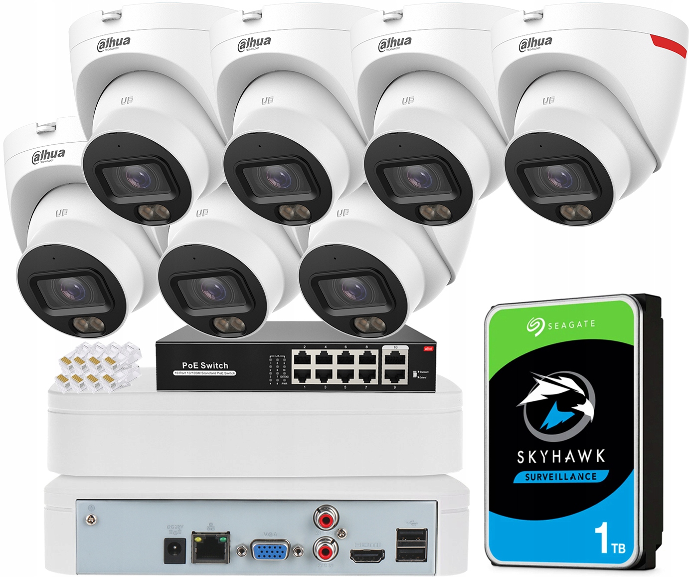 Sada monitorování Dahua 7 kamer IPC-HDW2449T-S-PRO PoE 4Mpx Dahua WizColor