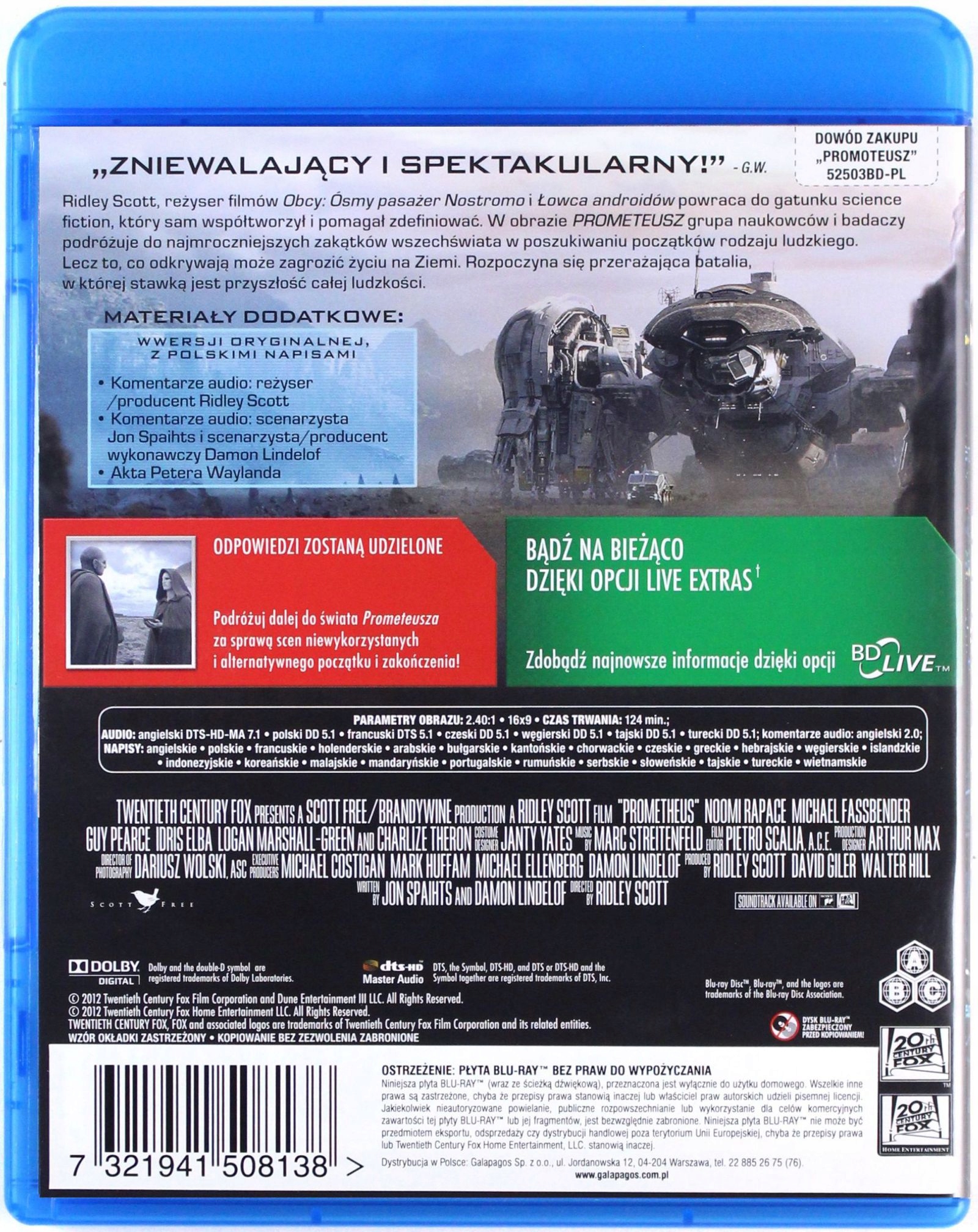 PROMETEUSZ (BLU-RAY) Stan opakowania oryginalne