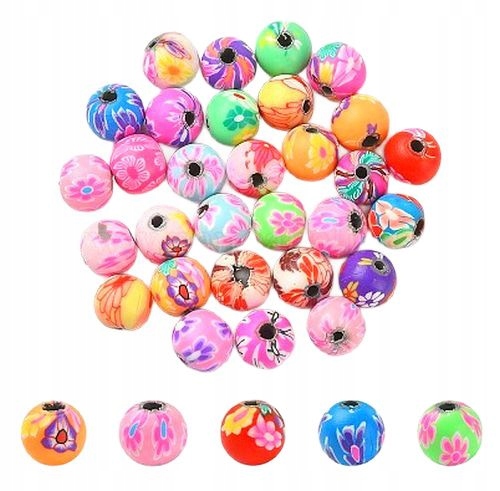 KORALIKI KULKI FIMO KWIECISTE KULE Z MODELINY UTWRADZONEJ 10MM 10SZT KWIATY
