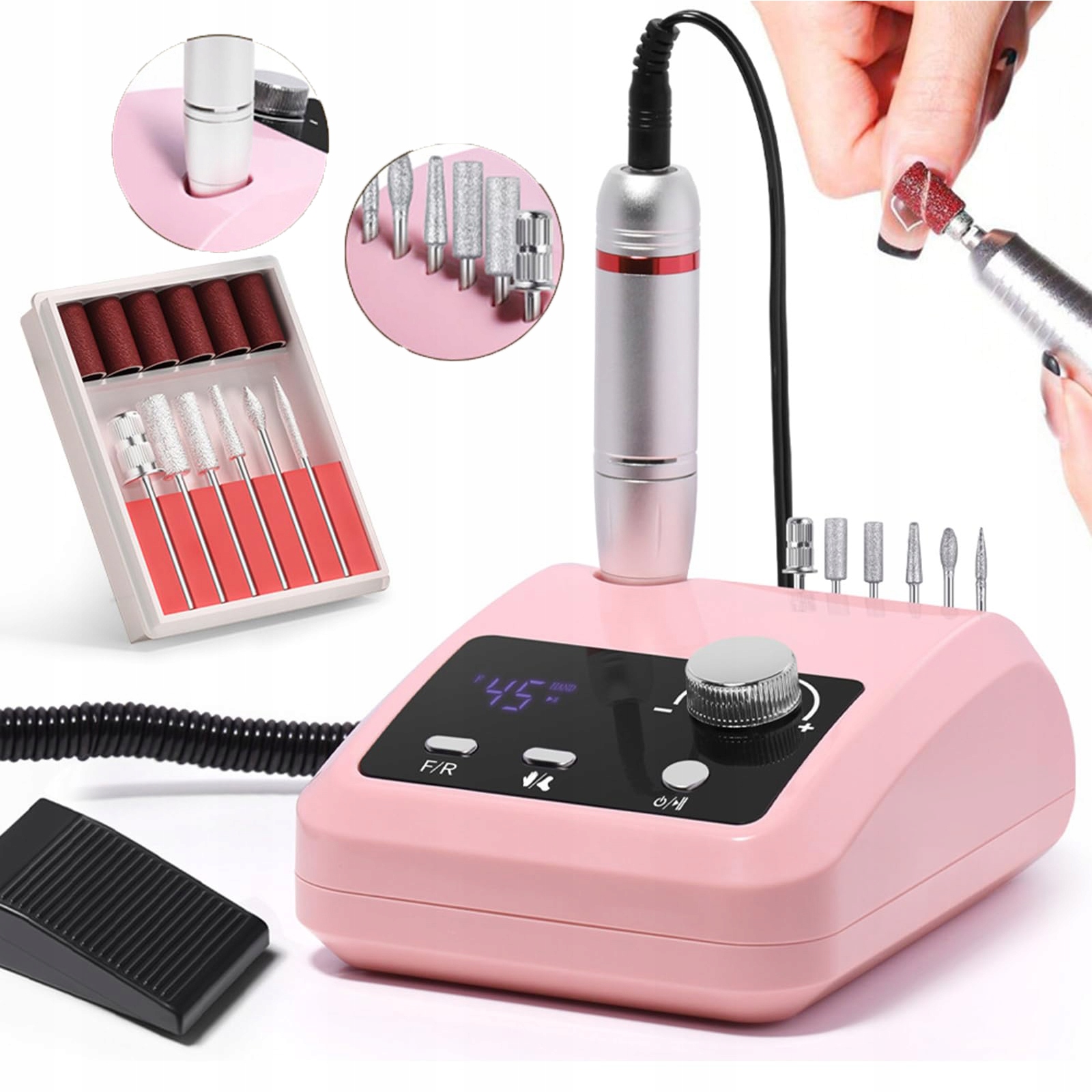 Bruska Na Nehty Manikúra Silná 45000 Rpm Profesionální Růžová