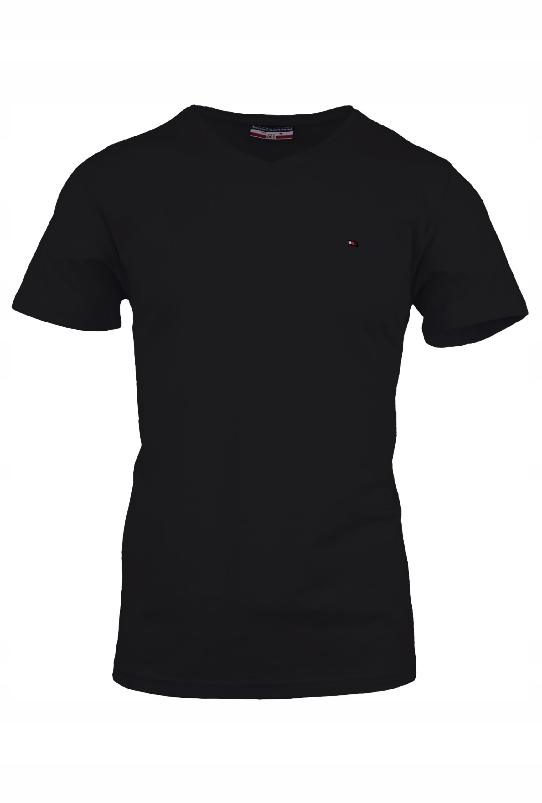 

T-shirt Czarny Bawełna Koszulka W Serek W Szpic M