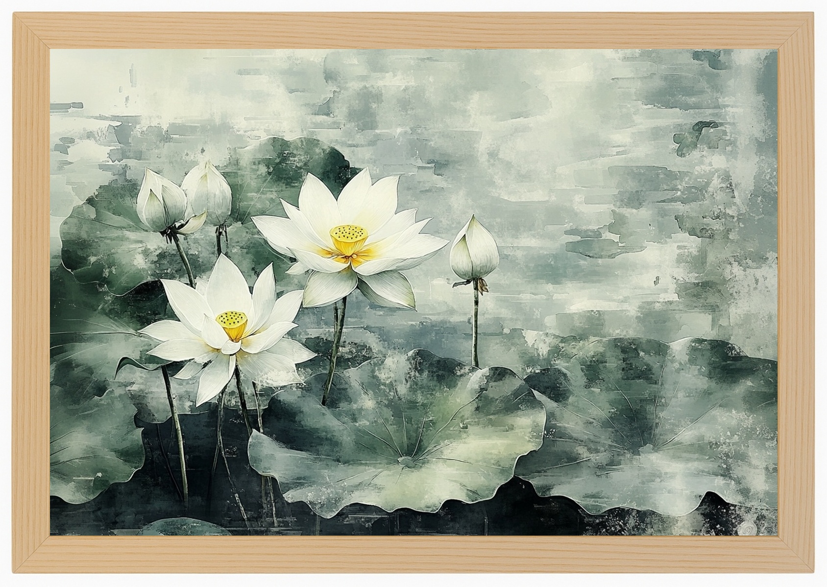 Plakát Rámeček Grafika Příroda Květiny Bílý Lotos 60x40
