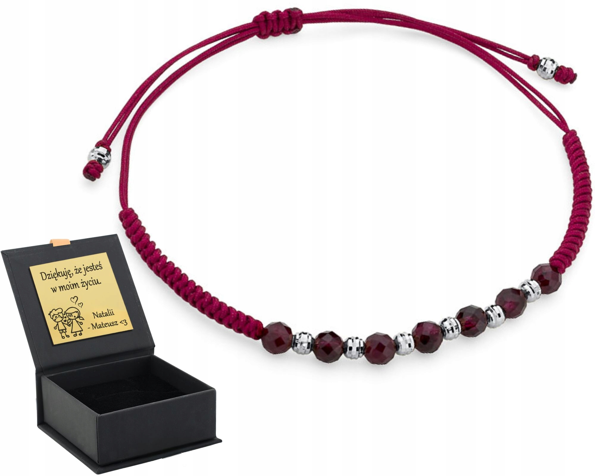 Náramek Na Vínové Šňůře Se Stříbrnými Diamantovými Kuličkami 925