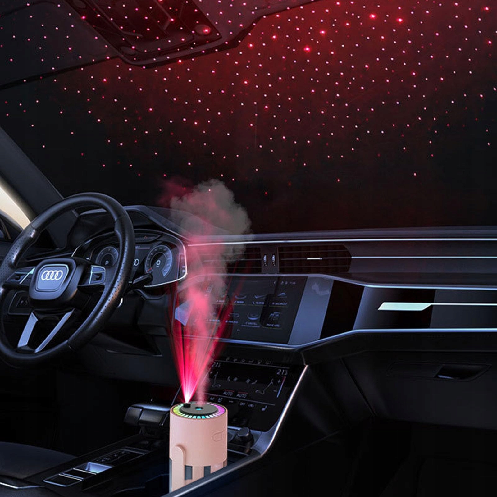 Różowy Mini Nawilżacz Powietrza Do Auta Domu Usb Projektor Gwiazd 280ml