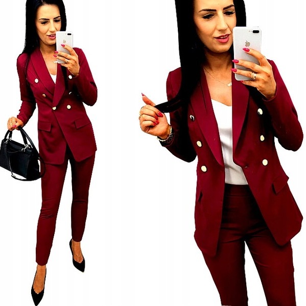 Dámský oblek Dámský komplet Sako Kalhoty Bordó 2XL 44