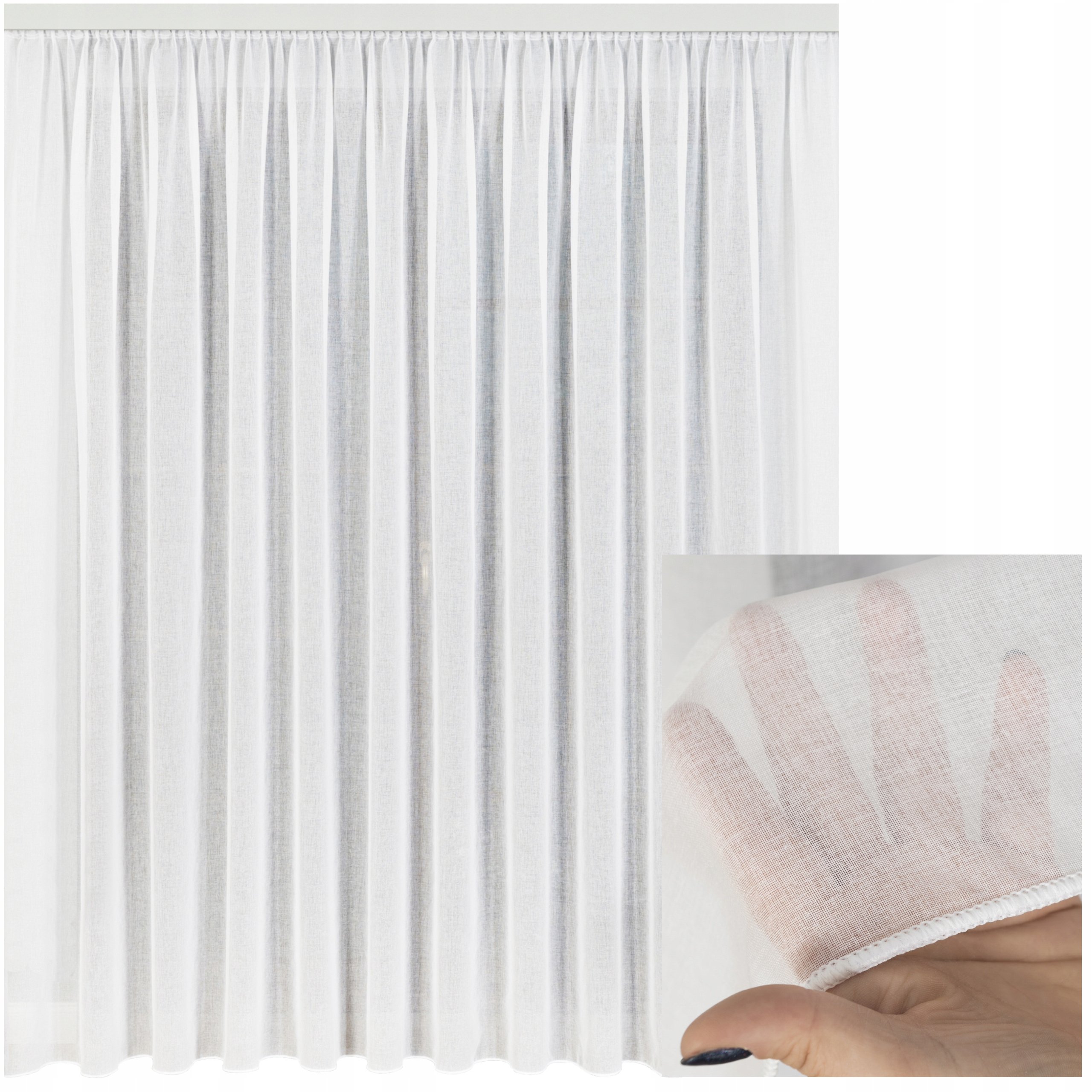 ZASŁONA FIRANA GOTOWA BIAŁA ETAMINA NA TAŚMIE OŁOWIANKA DO SALONU 300x260