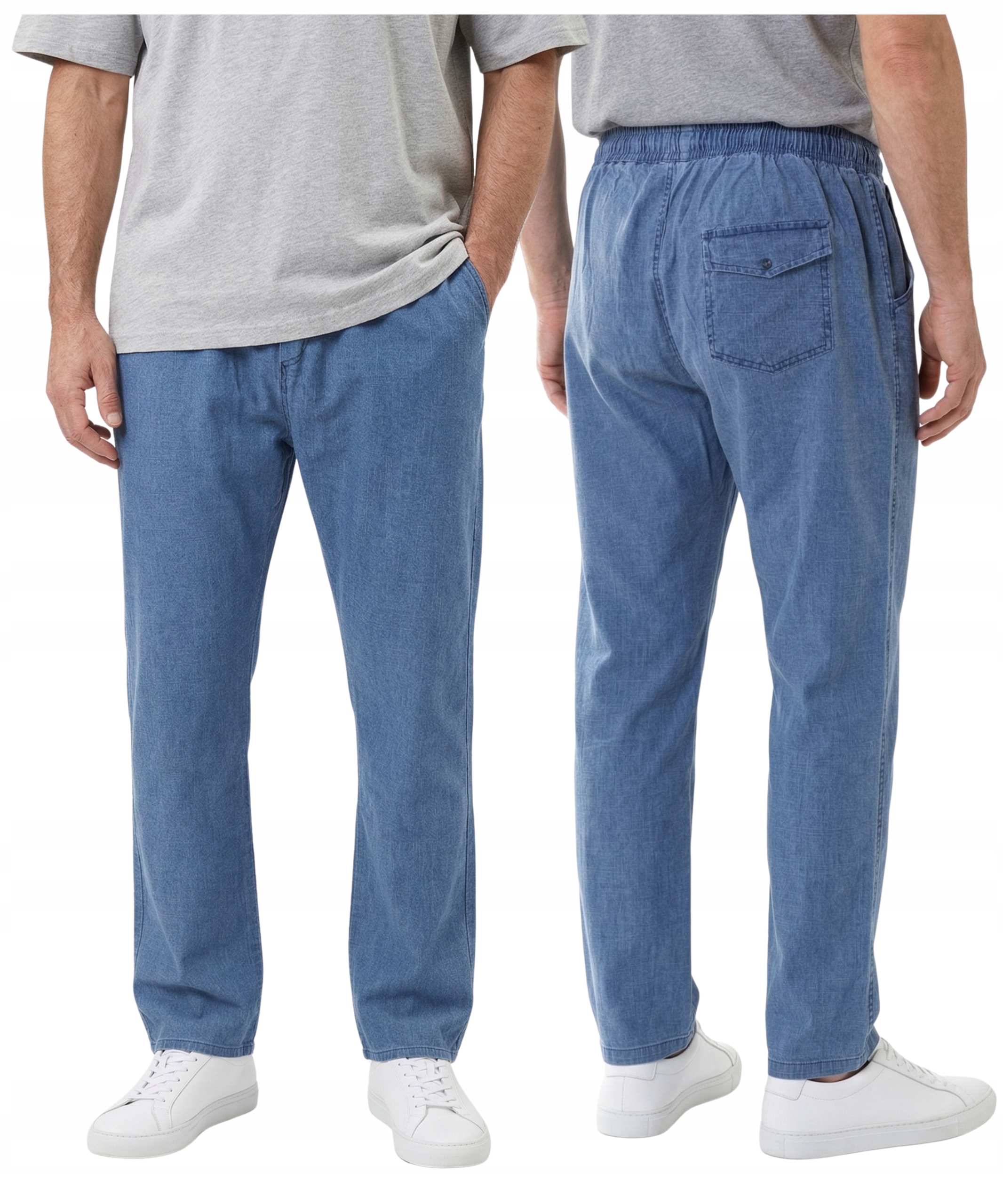 Spodnie Materiałowe Męskie Bawełna Letnie Wiosenne Casual Niebieskie 3XL